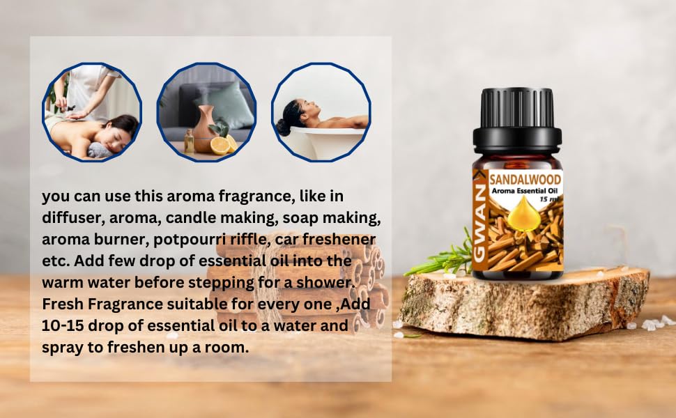 Gwan Aromatherapy Essential Oil Diffuser - Natural & Chemical-Free Sandalwood Scent, 15ml (1-Pack) for Home Fragrance, Relaxation & Stress Relief
