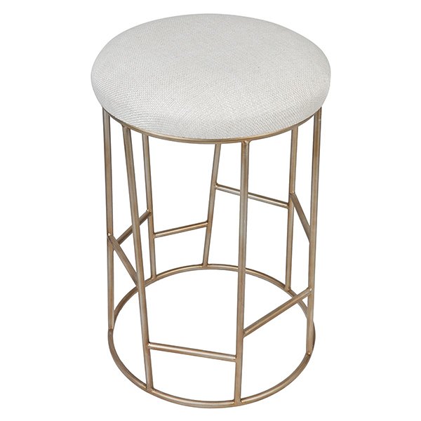 Aiden Gold Steel Kitchen Stool with Natural Linen Cushion - Modern Bar Stool for Kitchen Island, Breakfast Nook & Dining Room - Adjustable Height Counter Stool for Home Decor