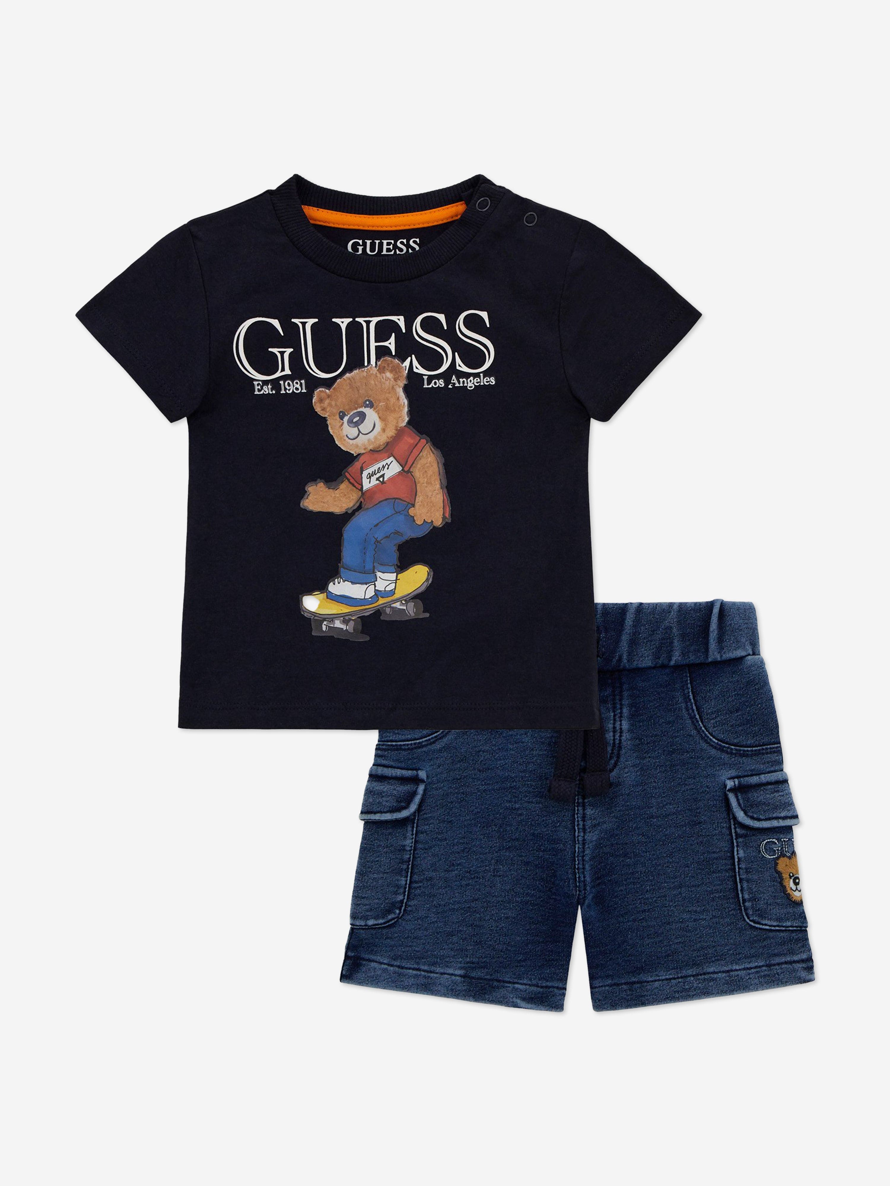 Adorable Baby Boys Bear Print Shorts Set - Navy Blue Cotton Outfit for Toddlers | Perfect for Playtime, Daycare & Summer Adventures