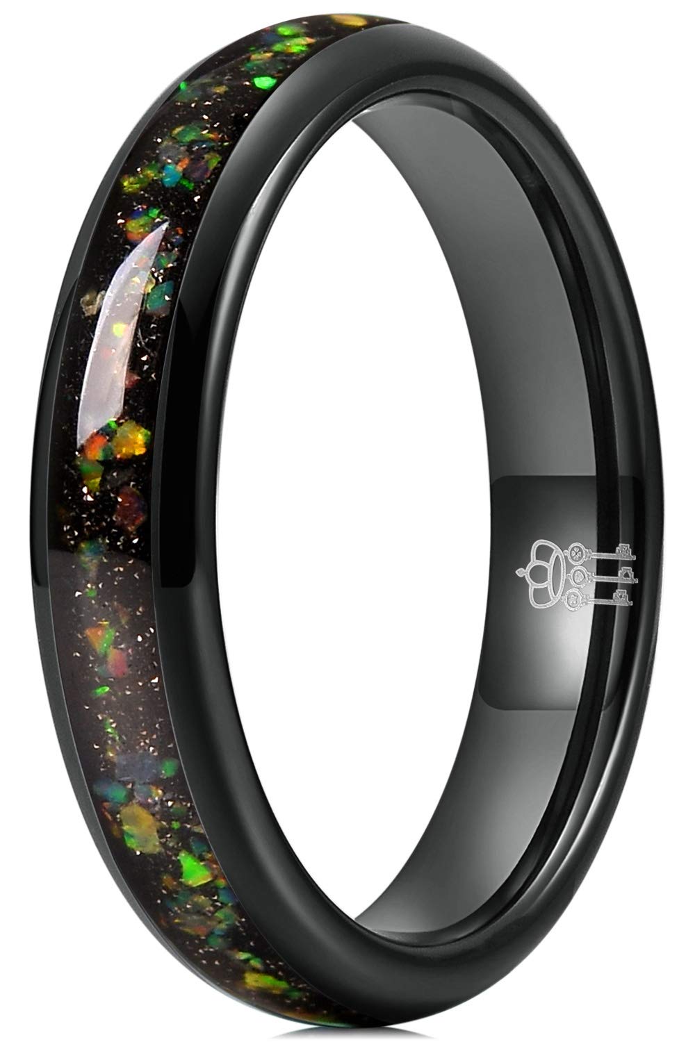 THREE KEYS JEWELRY 4mm & 8mm Galaxy Collection Tungsten Wedding Bands - Fire Created Opal Inlay Rings for Men & Women | Customizable Sizes | Perfect for Anniversaries, Engagements & Unique Gifts
