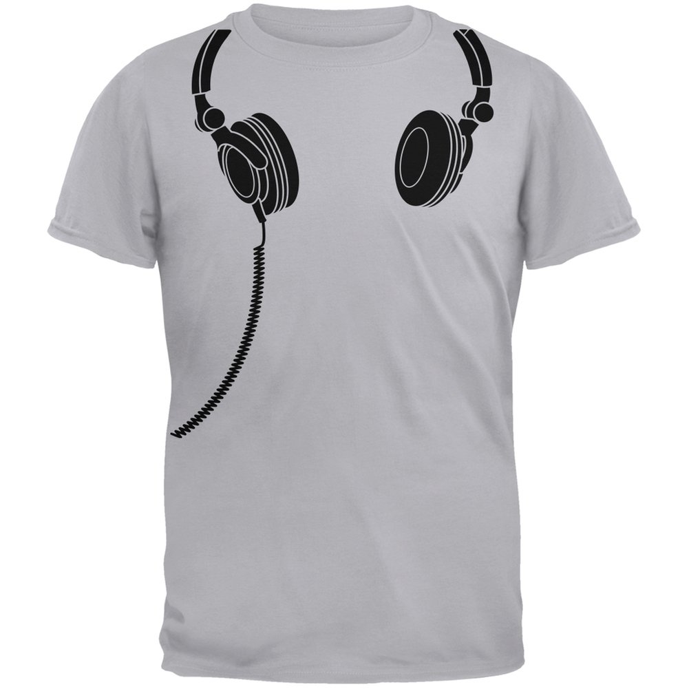 Old Glory Headphones Light Grey Adult T-Shirt - Large | Patriotic American Flag Graphic Tee for Men & Women | Perfect for 4th of July, Concerts & Casual Wear