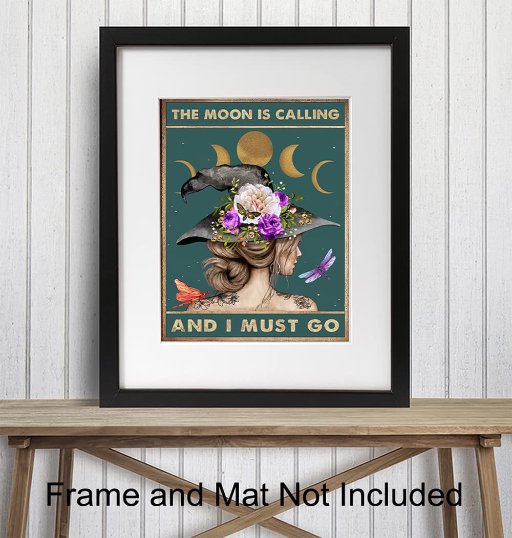 Moon Witch Wall Art - Wiccan Gothic Decor for Bedroom & Altar
