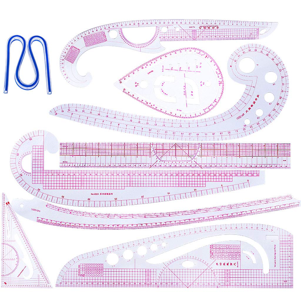 9-Piece Sewing Ruler Set - French Curve, Triangle & Straight Rulers for Dressmaking, Pattern Making & DIY Sewing Projects - Essential Drawing & Cutting Tools for Tailors & Fashion Designers