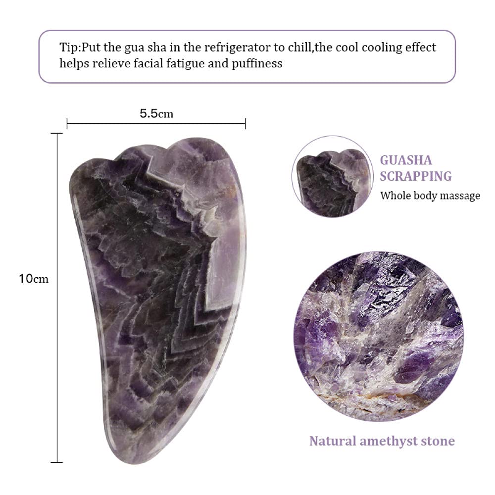 Rose Quartz & Amethyst Gua Sha Facial Massage Tool - Natural Stone Face Scraper for Anti-Wrinkle, Skin Tightening & Neck Care - Relaxing Beauty Routine for Glowing Skin at Home or Spa