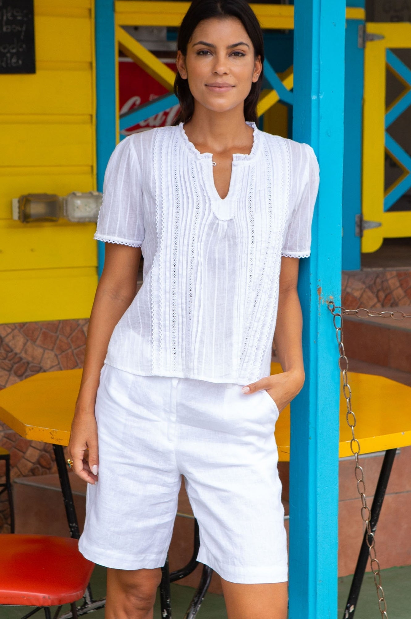 Alexandra Women's Linen Shorts - Comfortable High Waisted Summer Shorts in White | Perfect for Beach, Vacation & Casual Wear