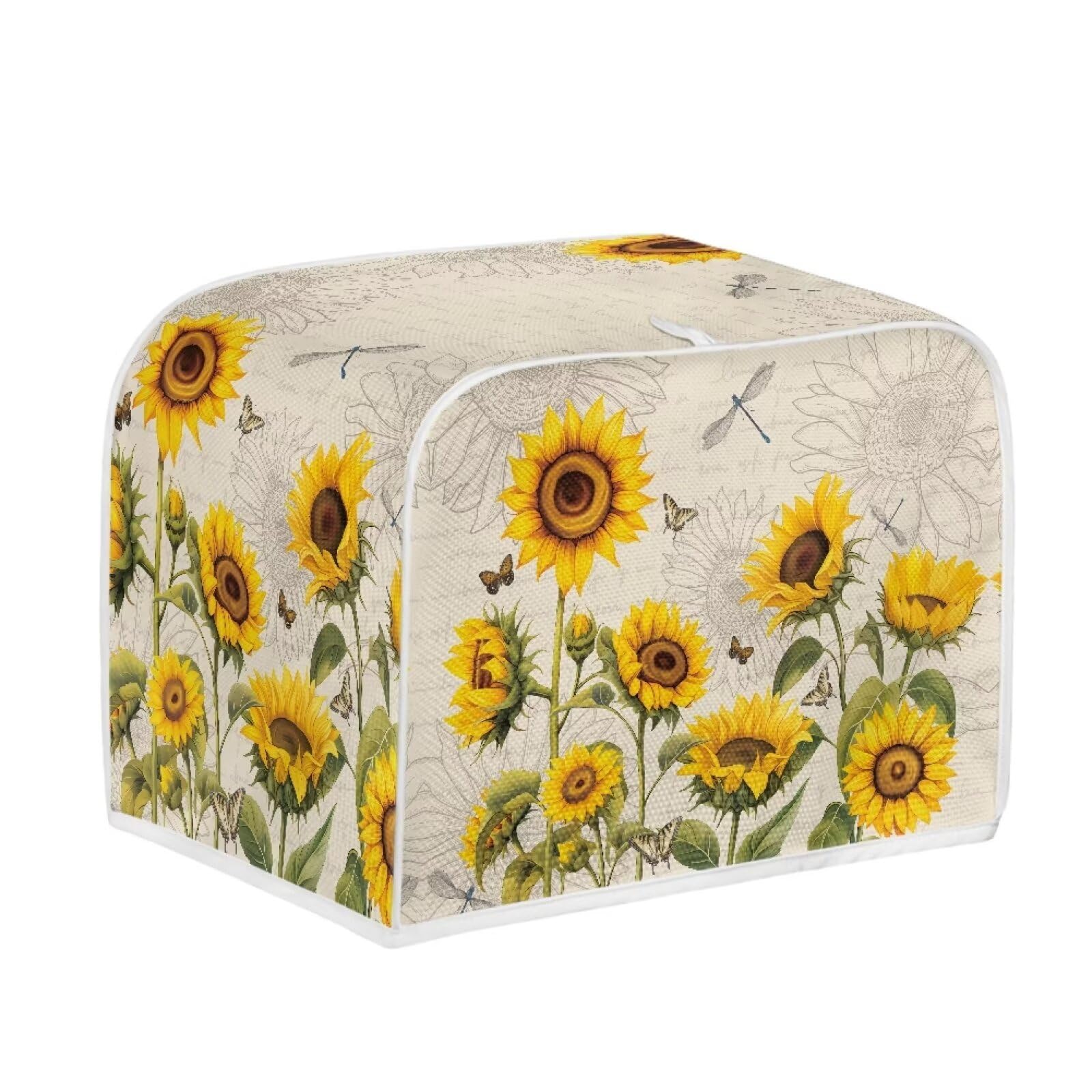 4-Slice Toaster Cover & Bread Machine Cover with Handle - Universal Kitchen Appliance Dust Cover - Stain Resistant, Sunflower Dragonfly Retro Design - Perfect for Countertop Protection & Small Appliance Storage