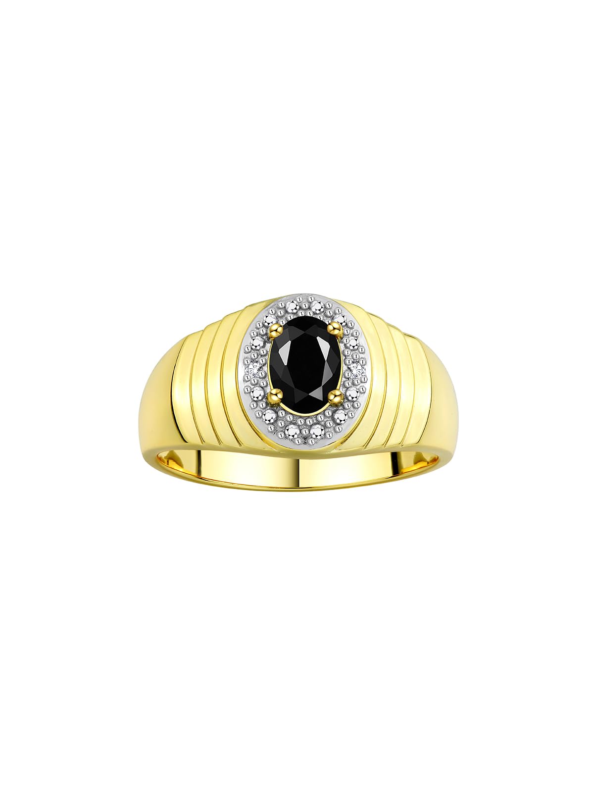 Rylos Men's Classic 7X5MM Oval Gemstone & Diamond Ring - Yellow Gold Plated Silver Birthstone Jewelry for Men (Sizes 8-13) | Perfect Gift for Anniversary, Birthday & Special Occasions