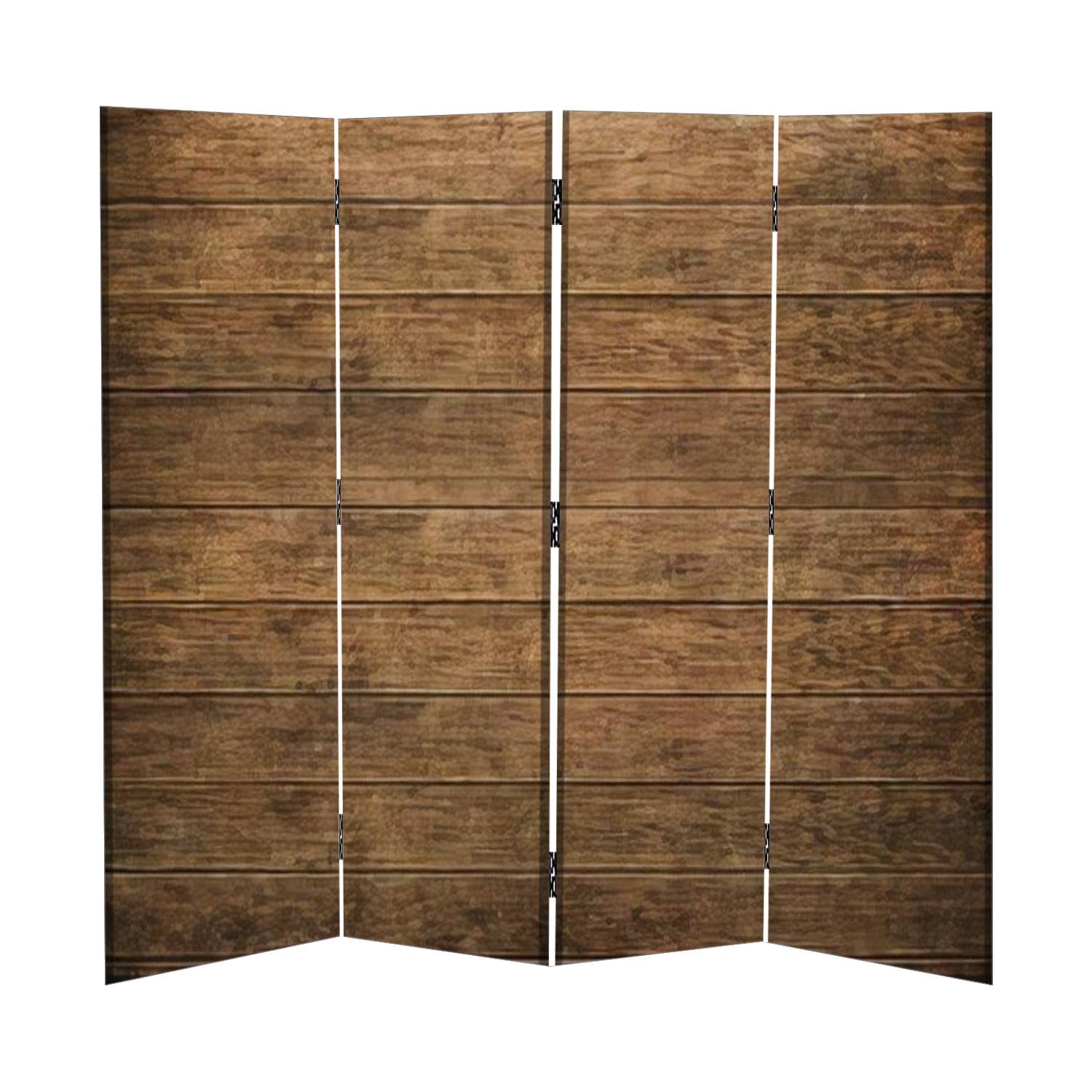 Vintage Wooden Plank Texture Canvas Room Divider - 4 Panel Folding Privacy Screen for Home Office, Bedroom Partition & Temporary Wall Separation | Perfect for Studio Apartments, Dorms and Open Space Decor