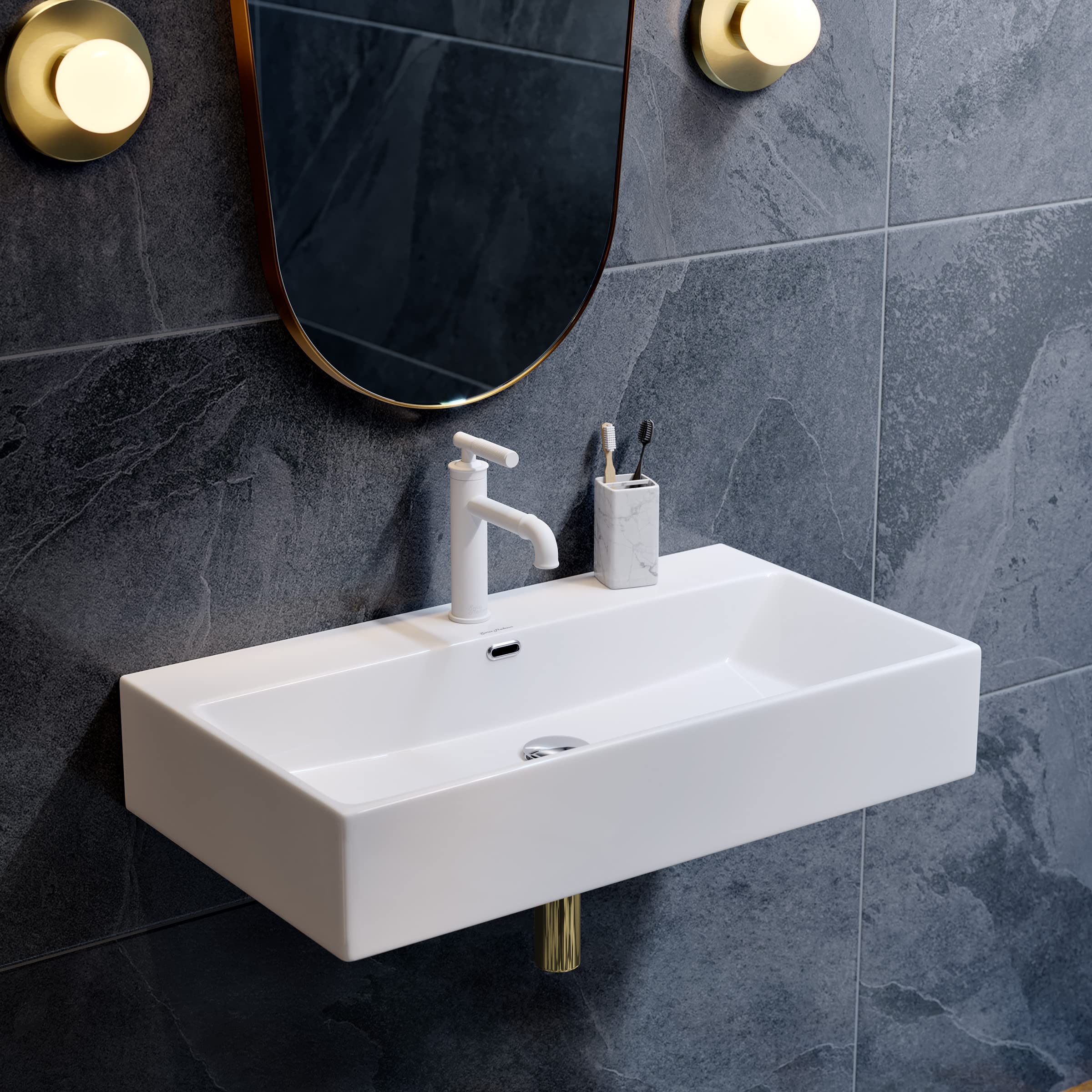 Claire 30-Inch Rectangle Wall-Mounted Bathroom Sink - Modern Space-Saving Vanity for Small Bathrooms & Powder Rooms