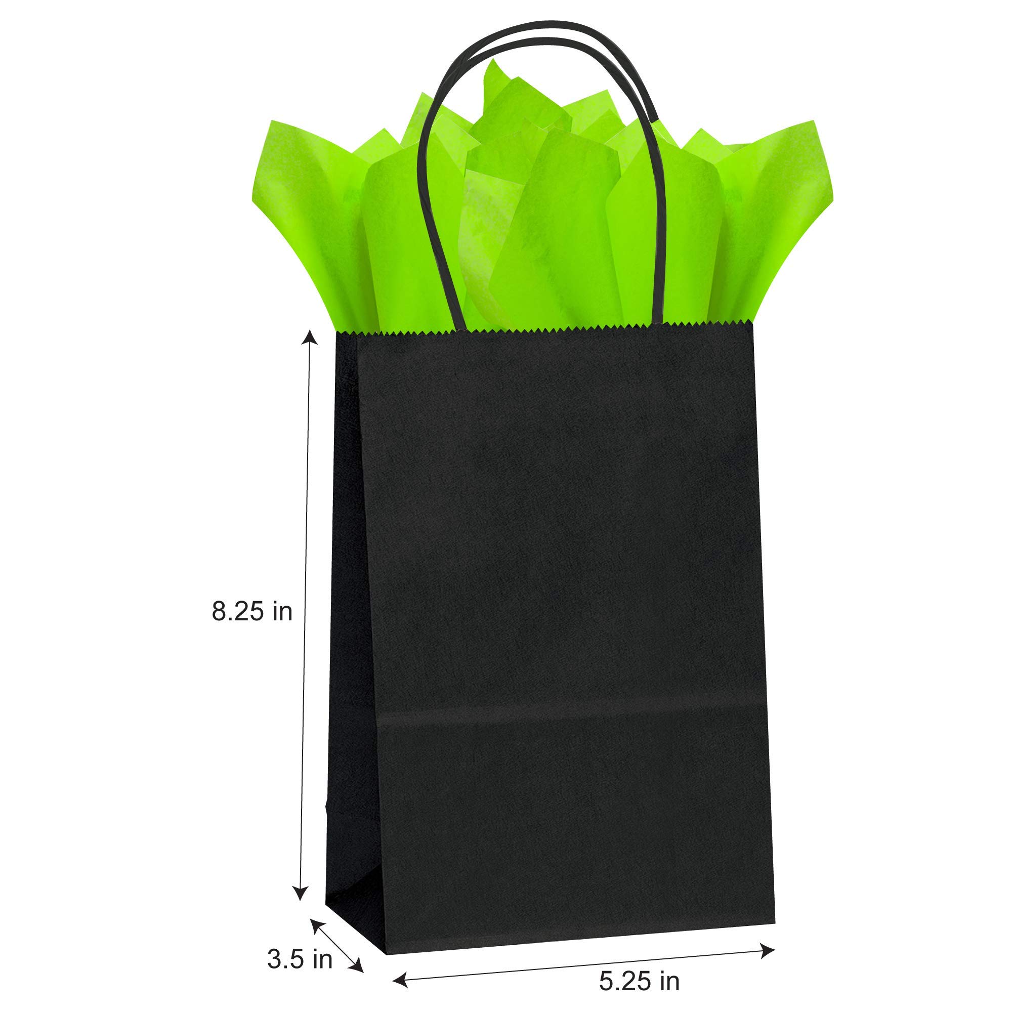 Premium Kraft Paper Gift Bags with Lime Green Tissue Wrap - 5.25