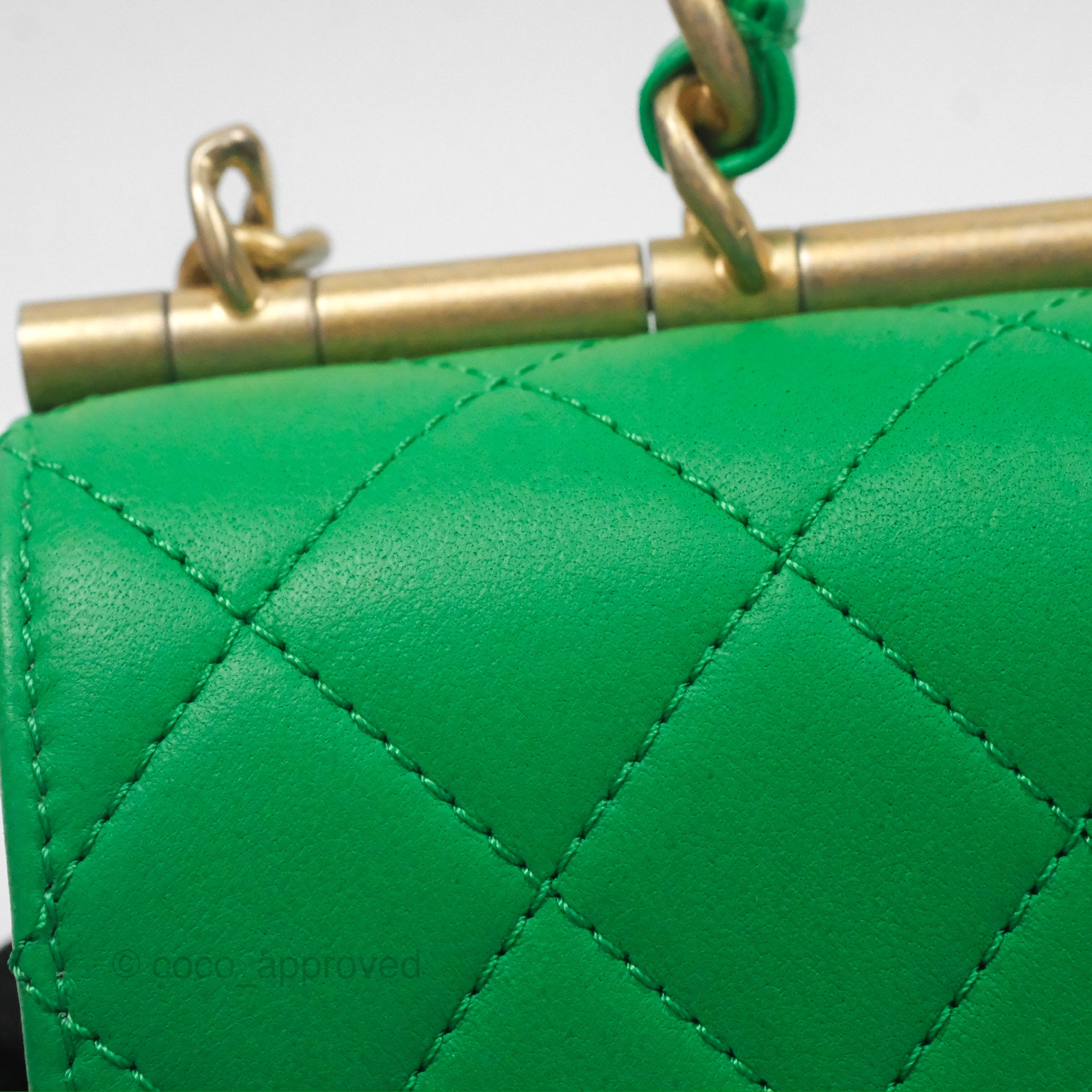 Chanel CC Quilted Flap Bag With Top Handle - Green Calfskin Leather Crossbody Bag with Gold Hardware | Luxury Designer Handbag for Women, Perfect for Date Night & Special Occasions