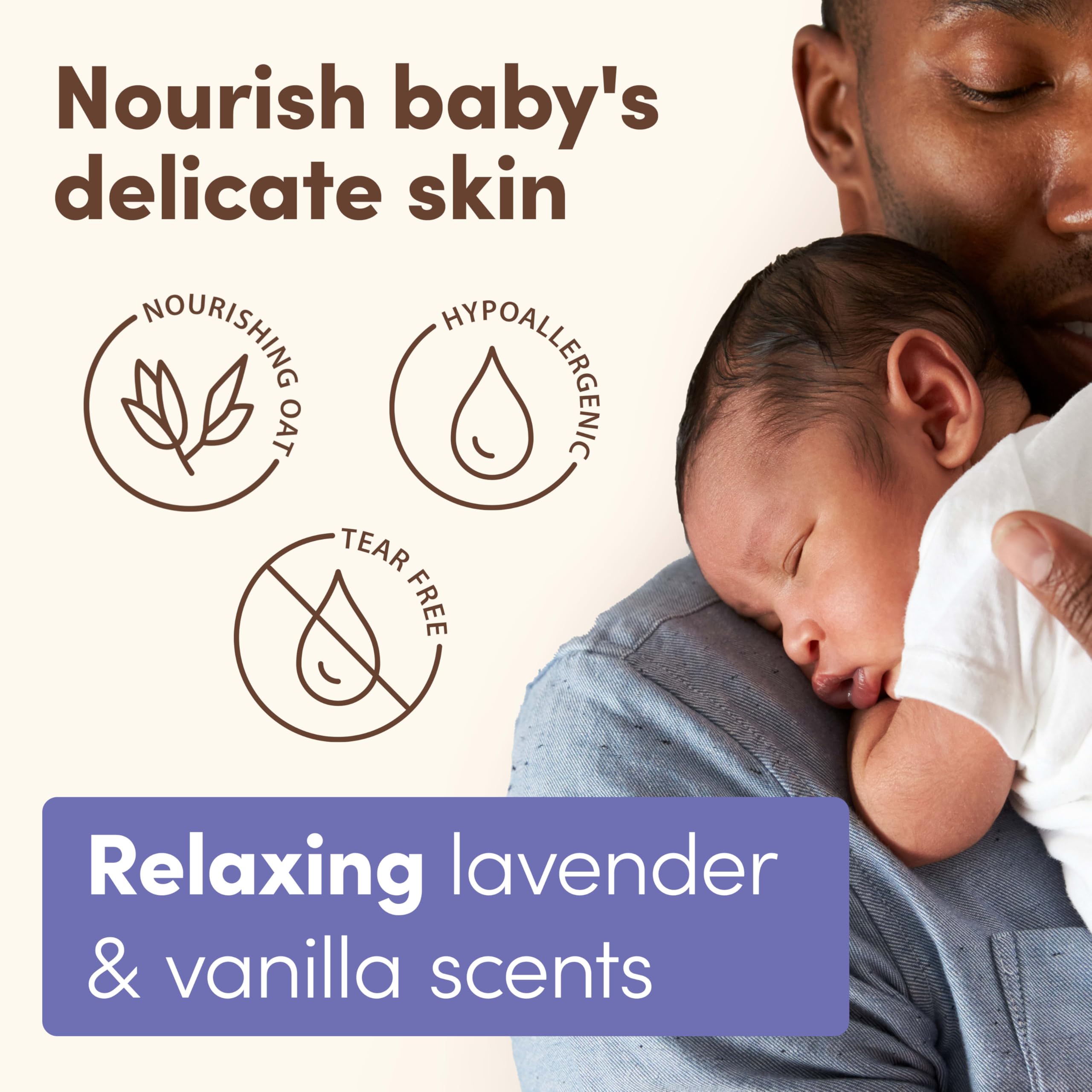 Aveeno Baby Nighttime Calming Comfort Bath, Body & Hair Wash with Lavender & Vanilla - Tear-Free, Soap-Free, Natural Oat Extract - 18 Fl Oz for Relaxing Bedtime Routine & Gentle Baby Skin Care