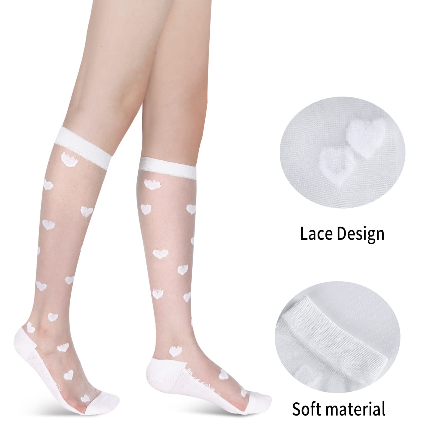 Benefeet Women's Sheer Knee High Socks - Black & White Mesh Stockings for Lolita Fashion