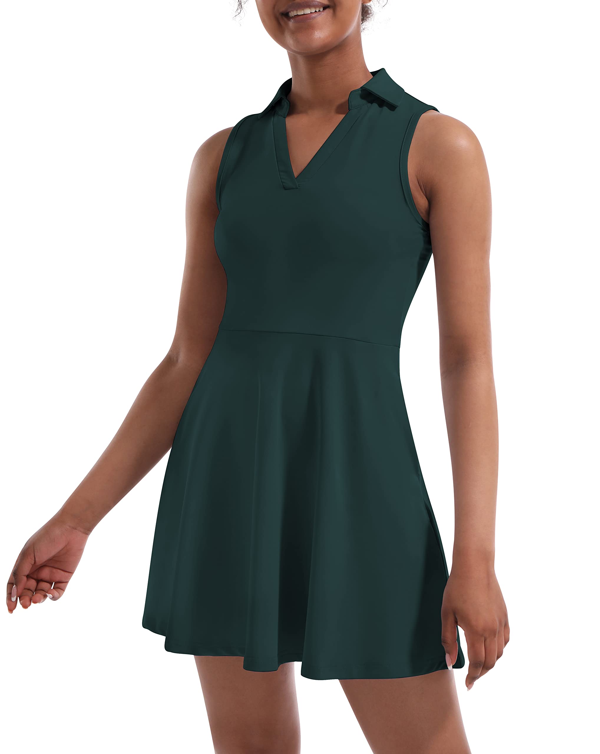 Fengbay Women's Tennis & Golf Dress with Built-In Shorts & 4 Pockets - Sleeveless Athletic Workout Dress for Tennis, Golf, Running & Gym Training