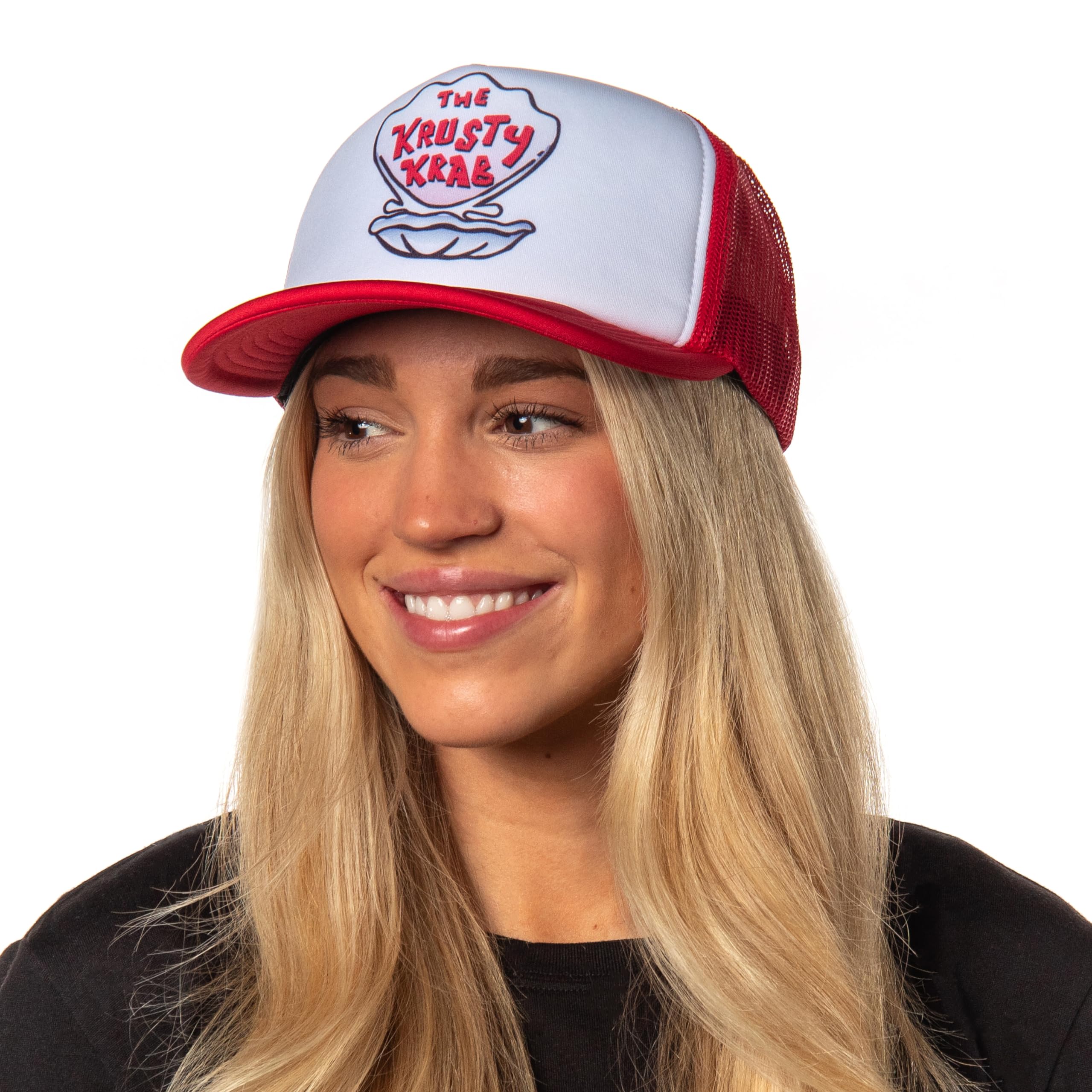 Spongebob Squarepants Krusty Krab Trucker Hat for Adults - Red Unisex Baseball Cap | Nickelodeon Cartoon Character Hat for Fans, Cosplay & Beach Outfits