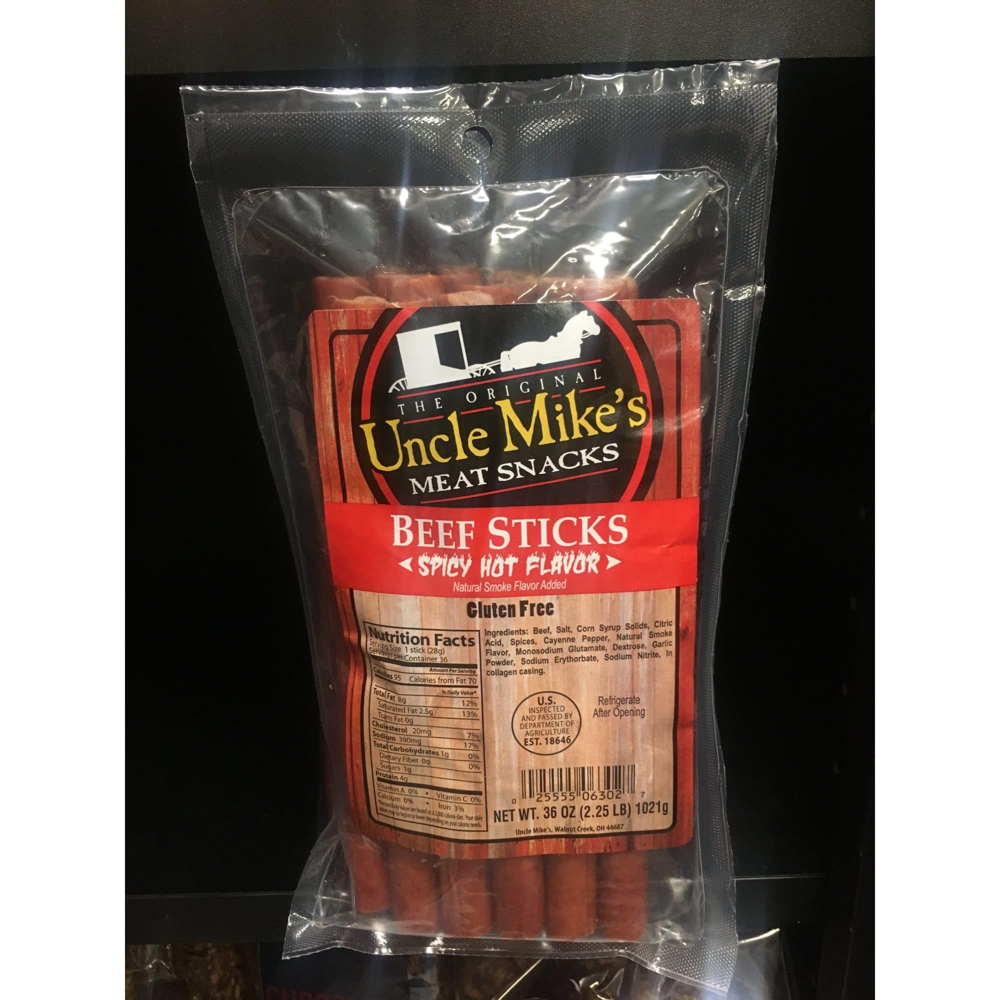 Uncle Mike's Original Beef Sticks - Gluten Free Meat Snacks, Spicy Hot Flavor (36 Pack) | High Protein Keto Snacks for Hiking, Camping & Road Trips