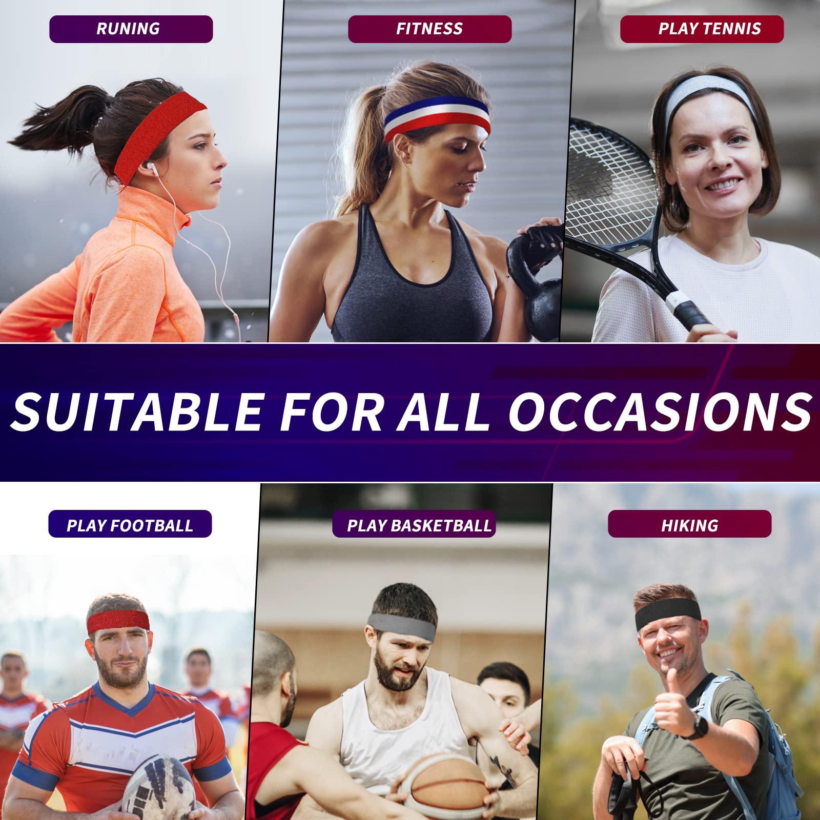 ChezMax 6PCS Moisture Wicking Headbands & Sweatbands for Men - Breathable Sports Headwear for Tennis, Basketball, Running, Gym & Workout - Stay Cool & Dry During Intense Exercise