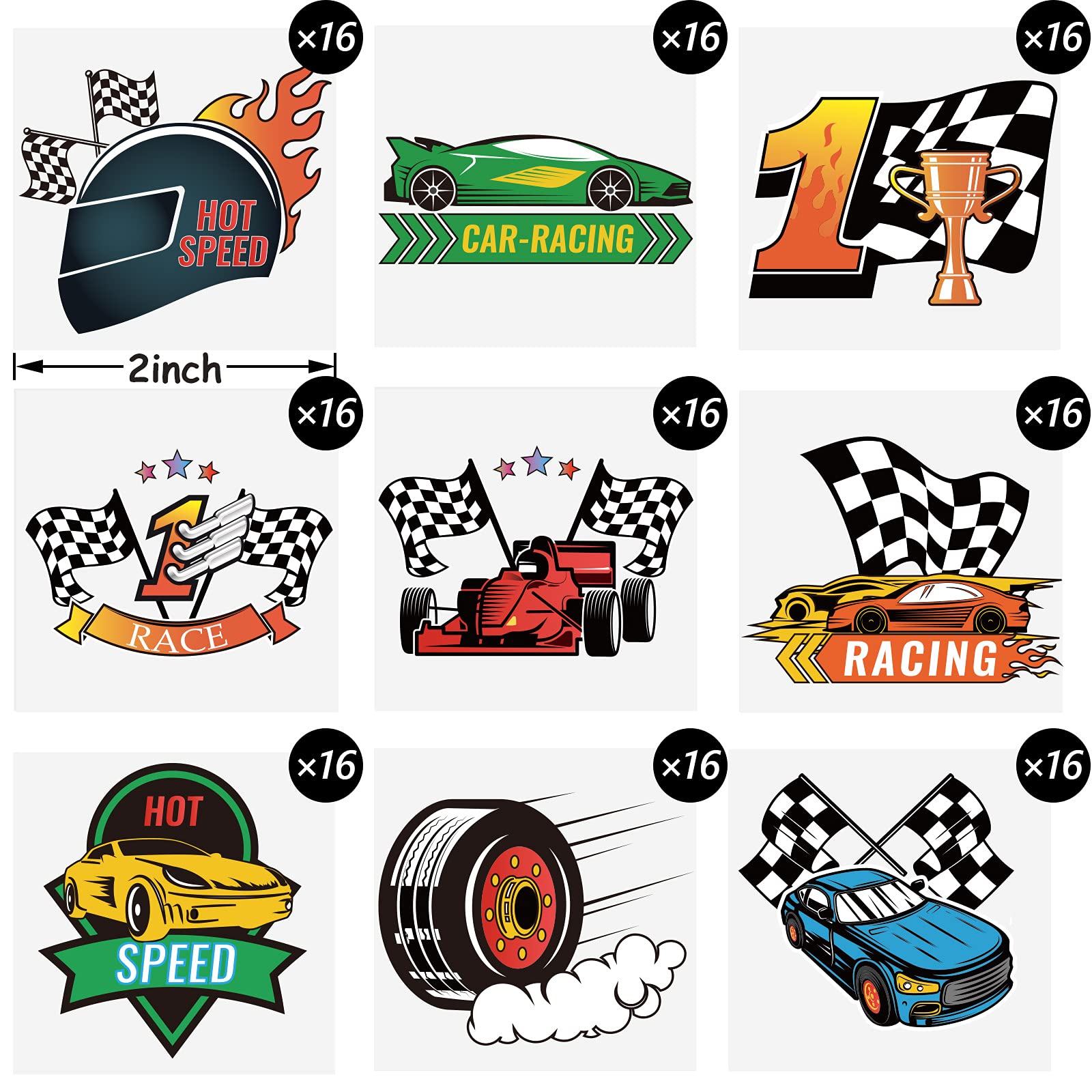 144-Piece Race Car Temporary Tattoos - Fast Racing Car Stickers for Kids Party Favors, Birthday Decorations - Perfect for Race Car Themed Parties, Goodie Bags & Birthday Gifts