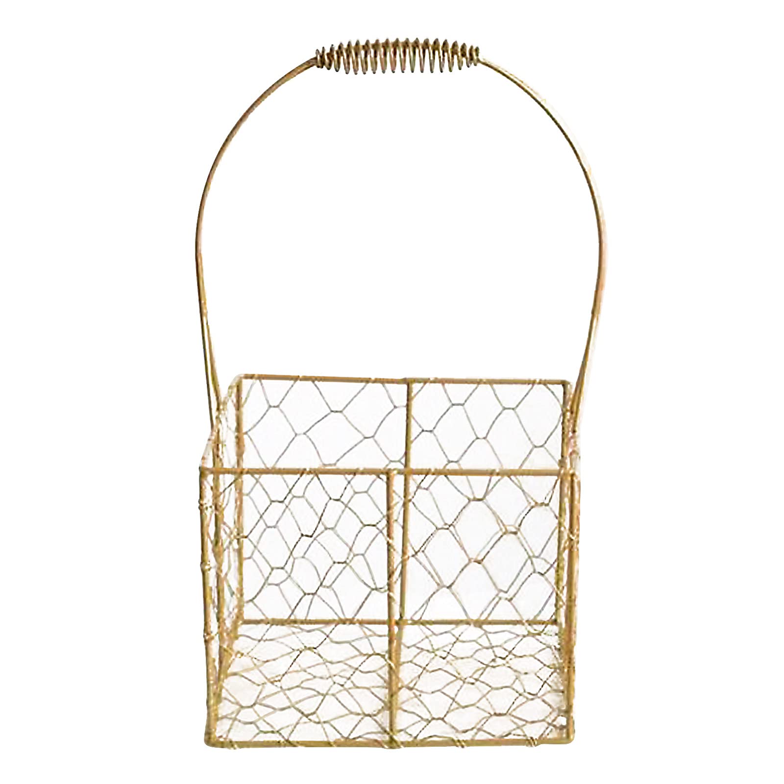 Handcrafted Golden Wire Storage Basket - Elegant Metal Wedding Flower Girl Basket with Handle, Geometric Iron Organizer Bin for Home, Garden, and Party Decor | Perfect for Weddings, Baby Showers & Rustic Home Decor