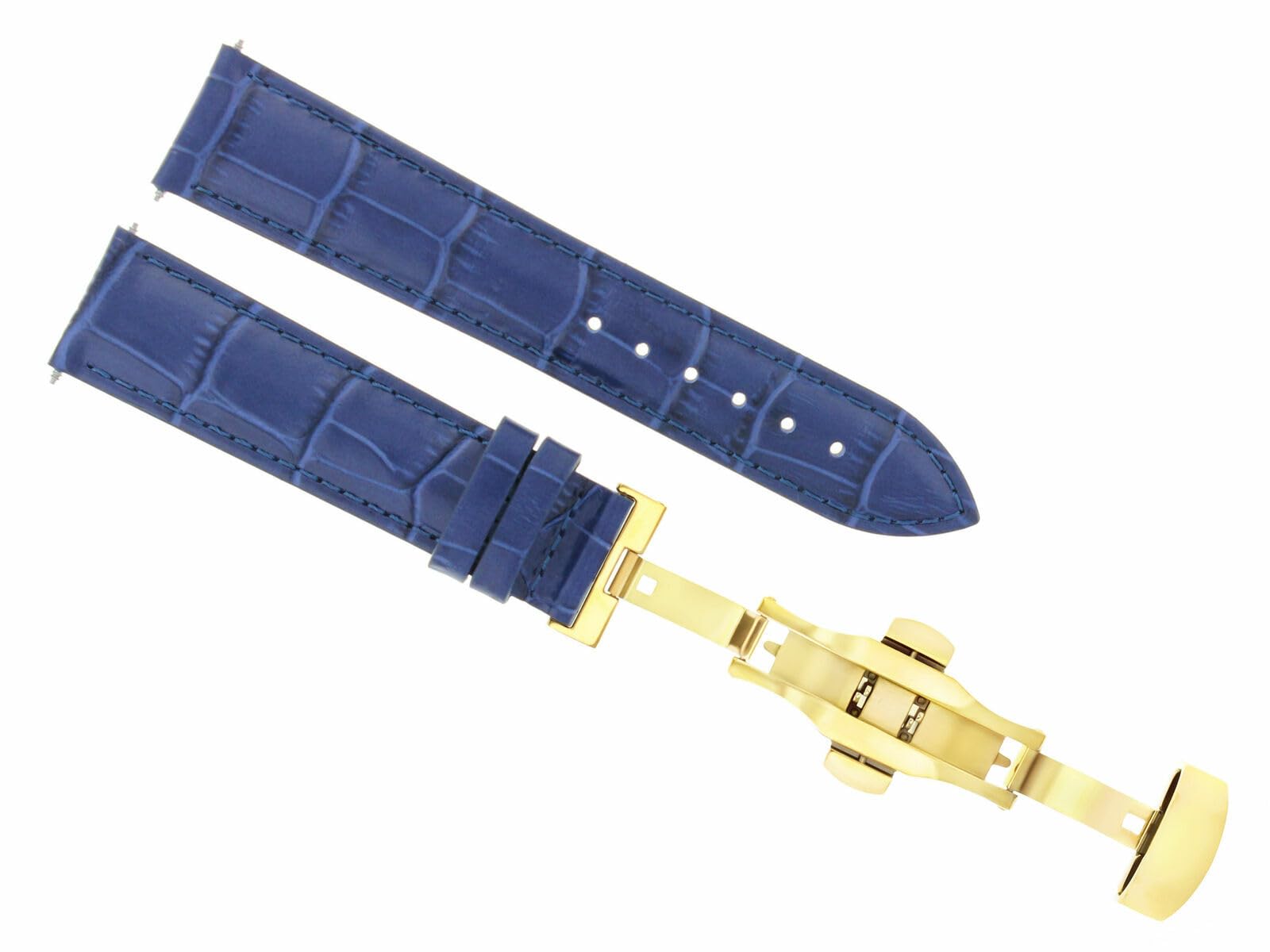 20mm Genuine Leather Watch Band with Deployment Clasp - Compatible with Citizen Eco-Drive Watches (Blue & Gold) | Replacement Strap for Dress Watches, Business & Formal Occasions