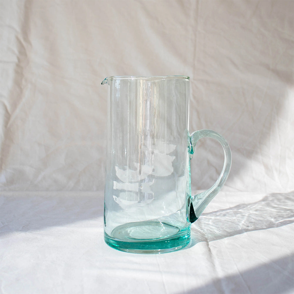 Eco-Friendly Handblown Recycled Glass Pitcher - Perfect for Iced Tea, Lemonade & Summer Drinks - Sustainable Kitchen & Dining Decor