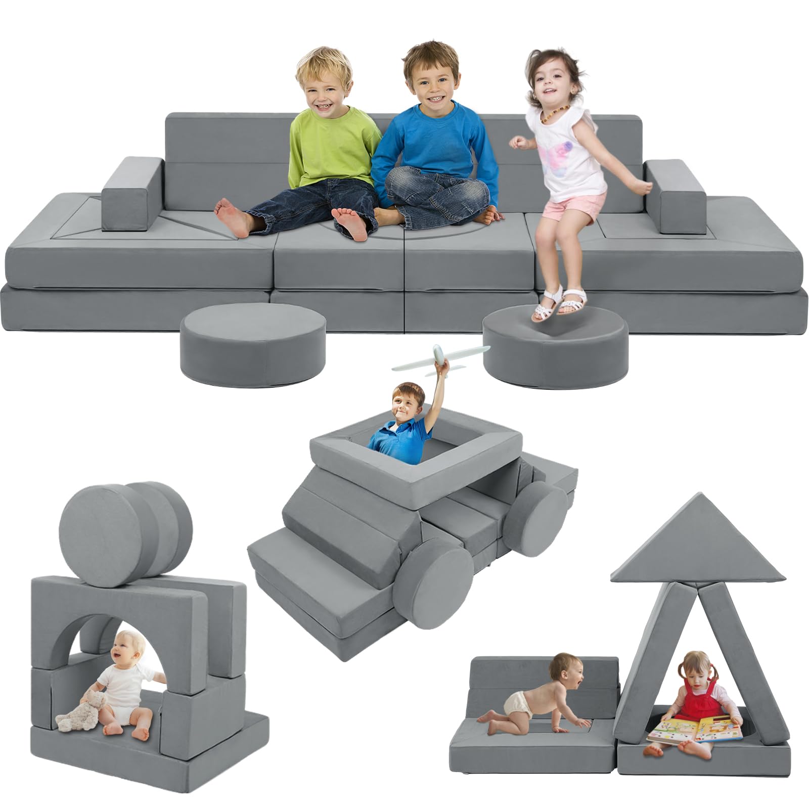 22Pcs Modular Kids Play Couch - Soft Convertible Foam Sofa for Toddlers & Children | Creative Playroom, Bedroom & Living Room Furniture | Encourages Imagination & Active Play | Perfect for Indoor Forts, Reading Nooks & Playtime Adventures