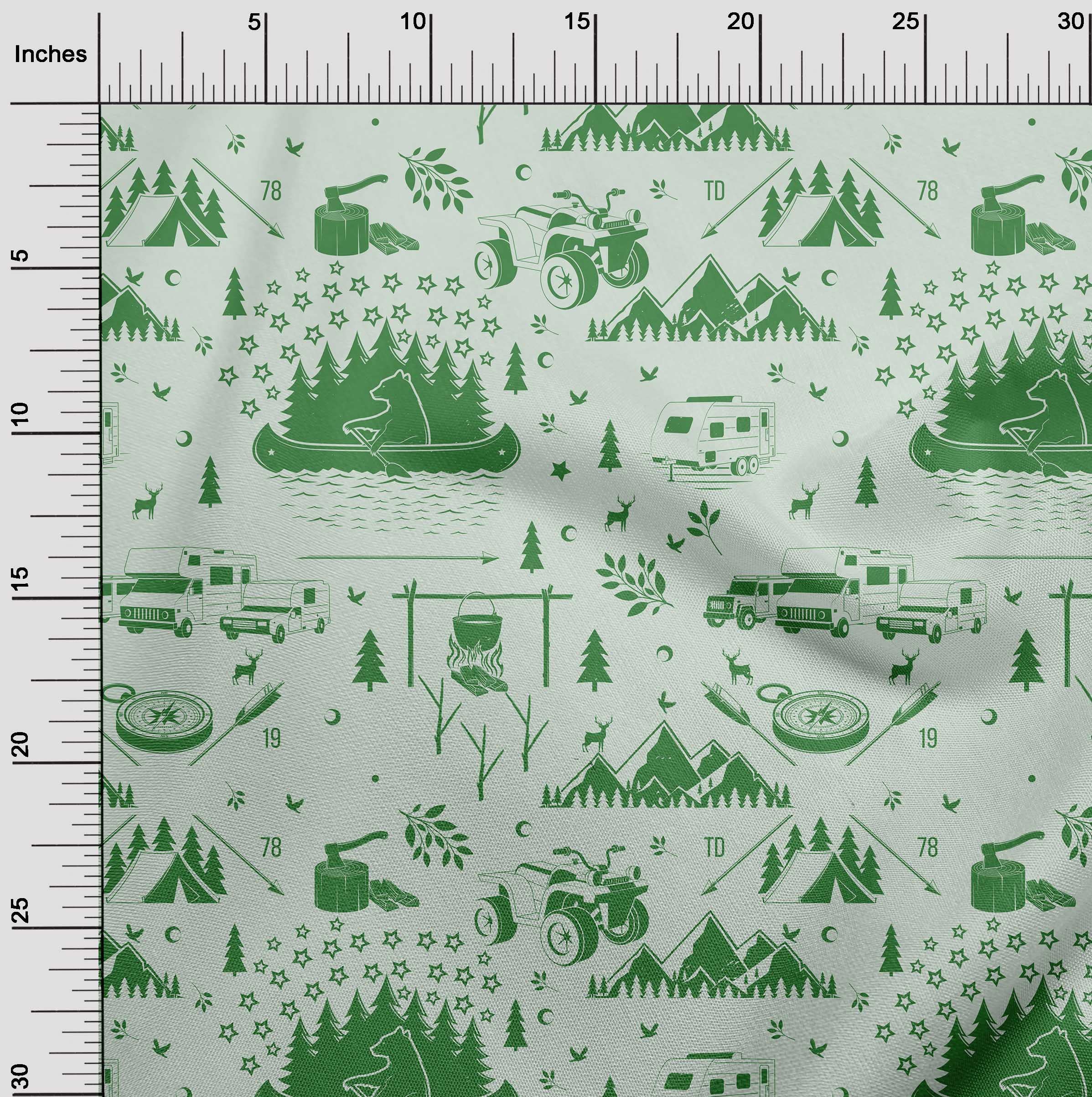 oneOone Rayon Green Printed Fabric - 56 Inch Wide by The Yard for DIY Clothing & Camping Gear | Perfect for Sewing Dresses, Tents & Outdoor Projects