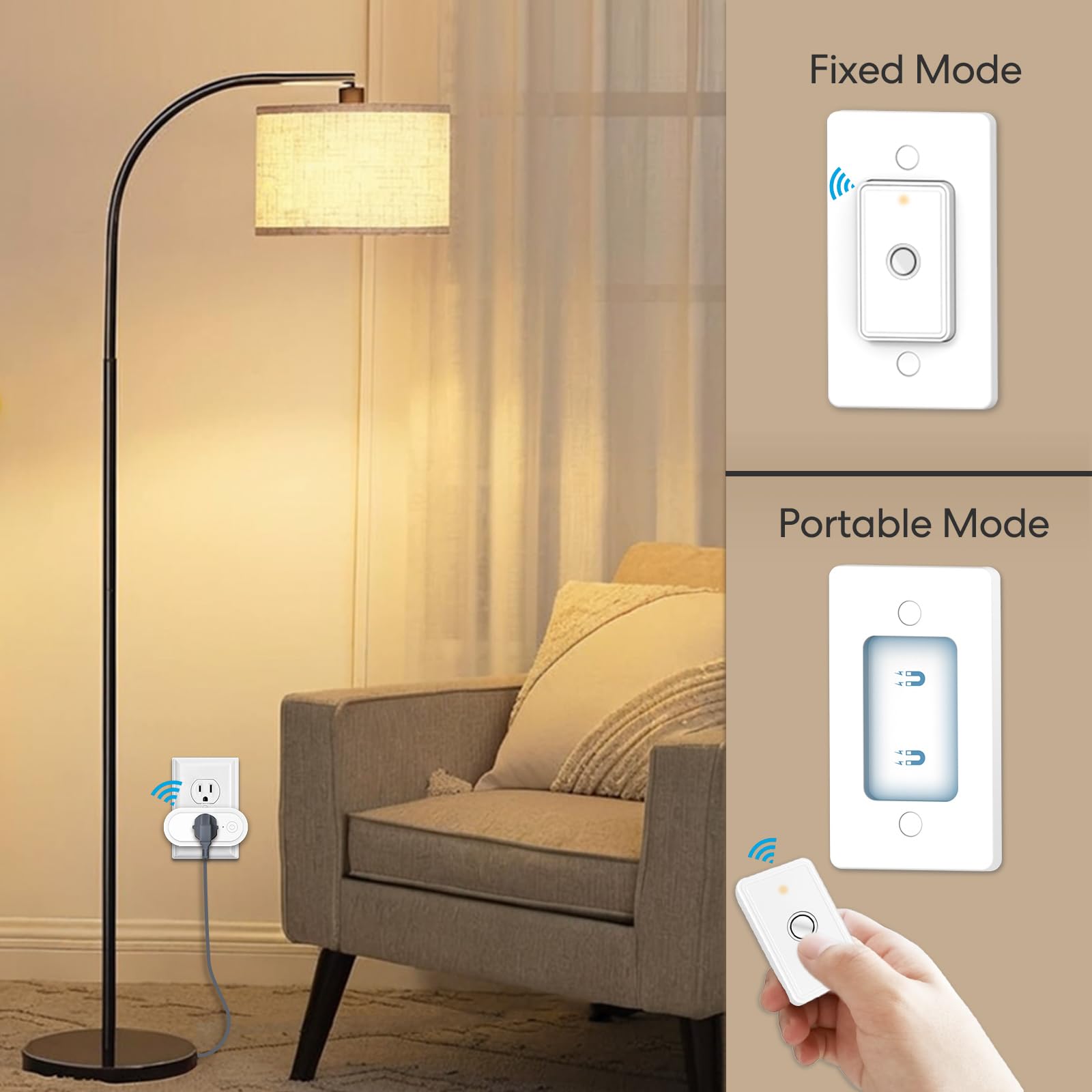 LoraTap RF Remote Control Outlet Plug - Wireless Light Switch for Lamps, Fans & Appliances, 100ft Range, No Wiring Needed, Magnetic Switch with Wall Plate, Expandable Kit (Ideal for Renters & Home Use) - Perfect for Bedroom, Living Room, Office & Smart Home Automation