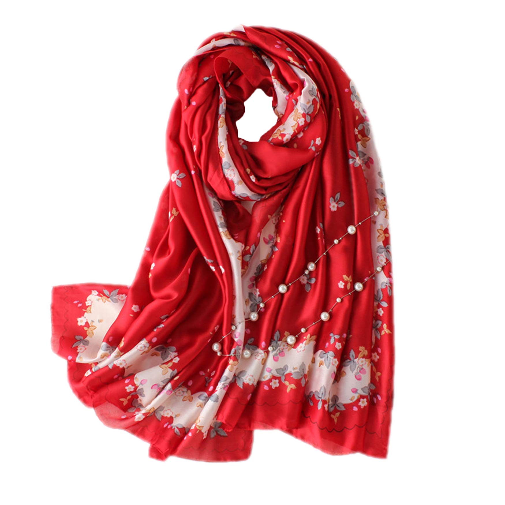 Silk Feeling Scarf Wrap for Women - Lightweight Floral Print Sunscreen Shawl for Spring & Summer | Beach Cover-Up, Outdoor Accessory, Fashionable Sun Protection
