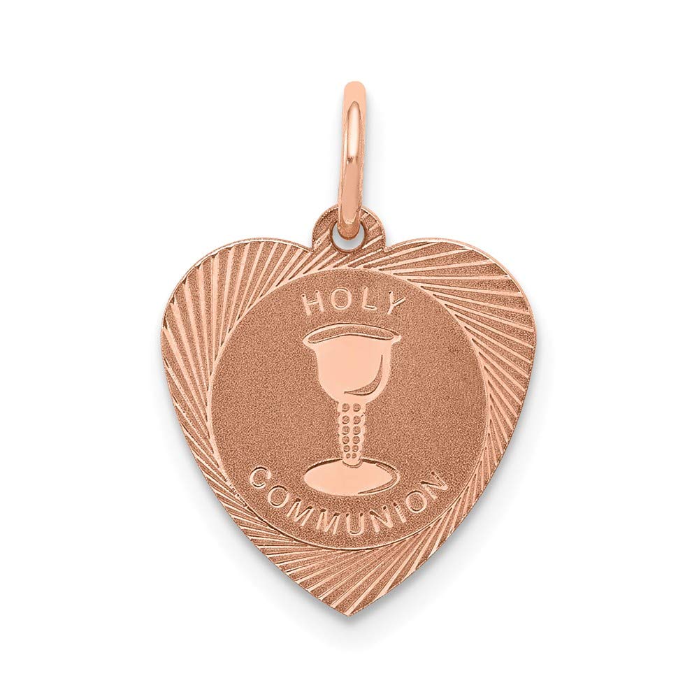 14K Rose Gold Holy Communion Heart Charm Pendant - Elegant First Communion Gift for Girls - Perfect for Religious Ceremonies, Baptisms & Special Occasions