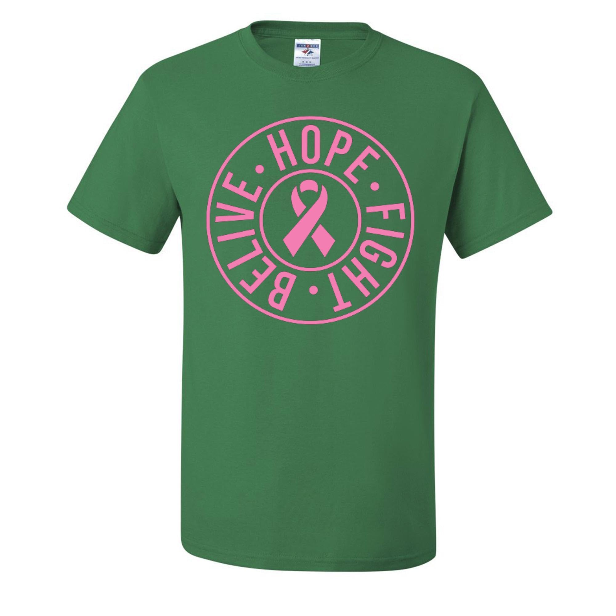 Wild Custom Apparel - Believe Hope Fight Breast Cancer Awareness Graphic Men's T-Shirt - Comfortable Cotton Tee for Support, Fundraising & Awareness Events