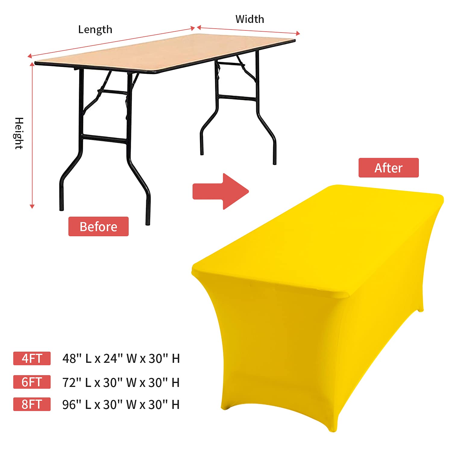 ManMengJi Spandex Table Cover 4 ft - Stretchable Rectangular Fitted Tablecloth for Standard Folding Tables - Waterproof & Wrinkle-Resistant - Perfect for Weddings, Banquets, Parties & Events (Yellow) - Ideal for Indoor/Outdoor Dining, Buffets & Holiday Decorations