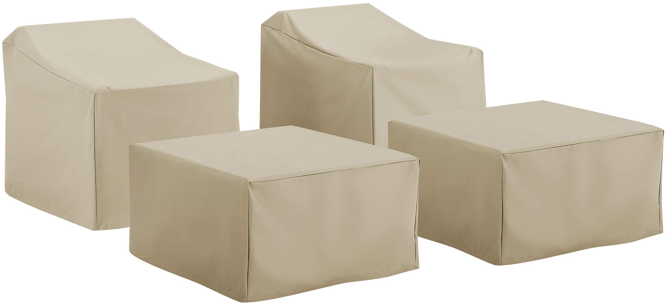 Crosley Waterproof 4-Piece Patio Furniture Cover Set for Outdoor Chairs & Ottomans - All-Weather Protection, Tan | Perfect for Backyard, Deck, Garden & Poolside Furniture Protection