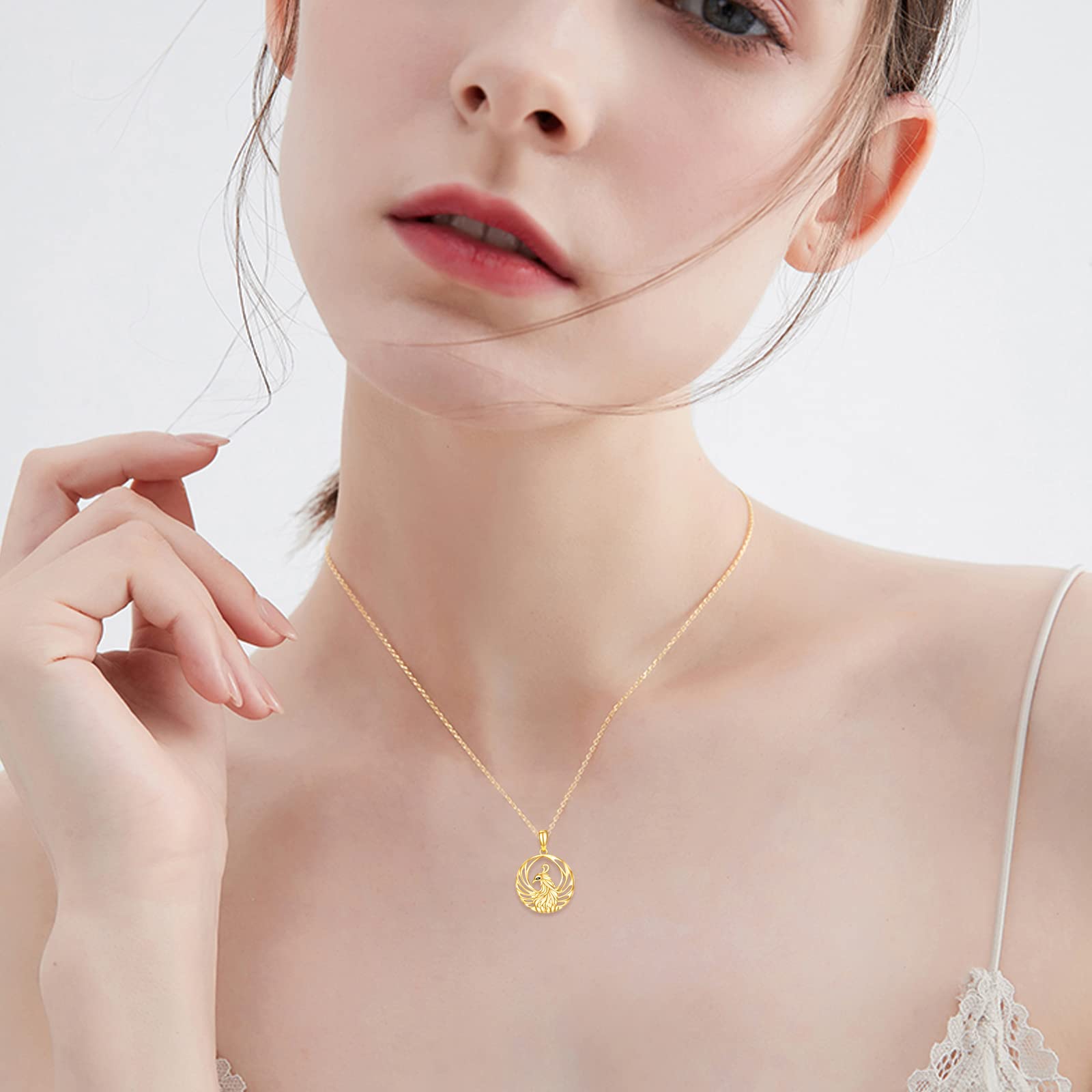 KECHO 14K Yellow Gold Phoenix Pendant Necklace for Women & Teen Girls - Elegant Rising Phoenix Jewelry Gift for Birthday, Anniversary & Special Occasions