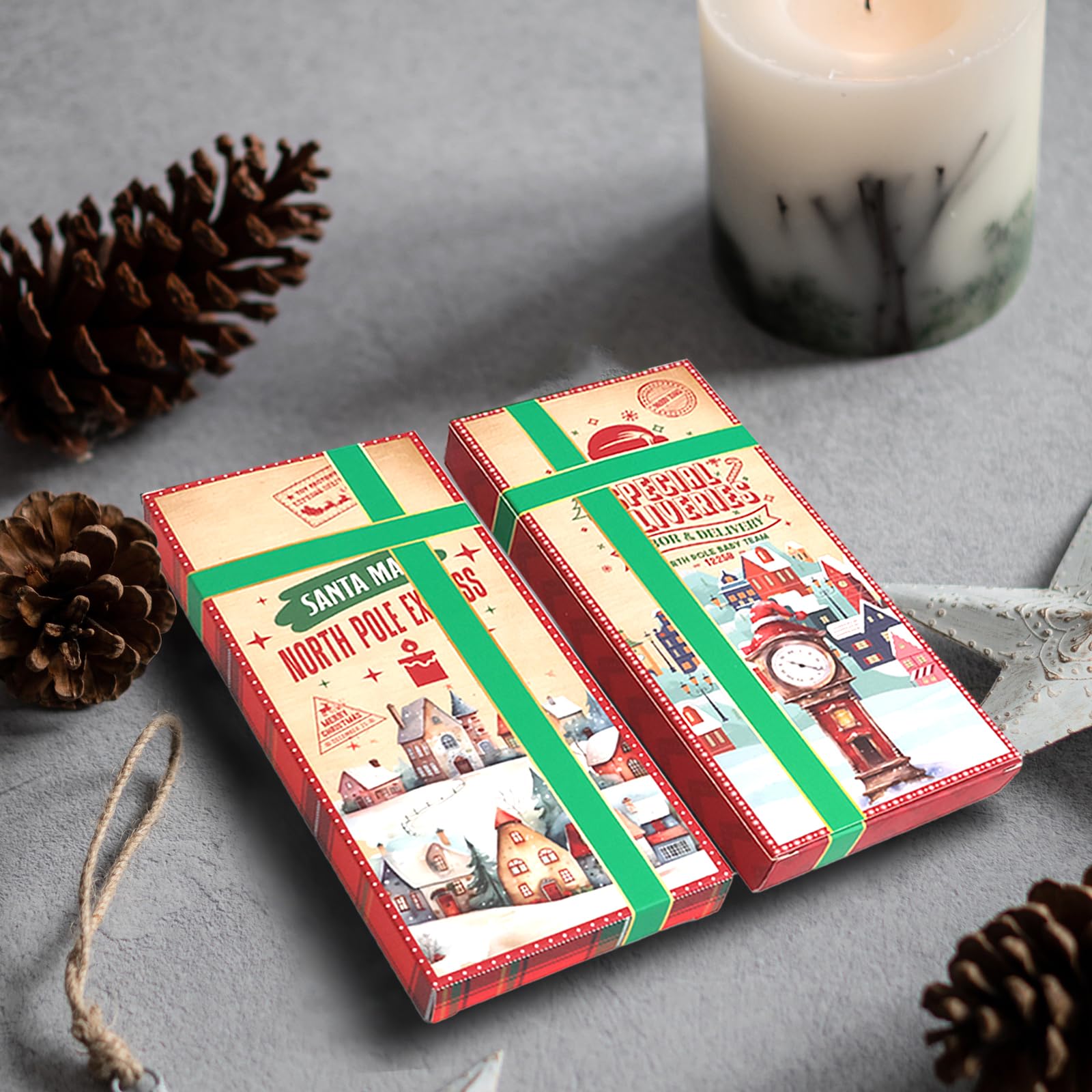 Vintage Christmas Gift Card Holders 24-Pack with Bows - Holiday Party Favors for Cash Gifts