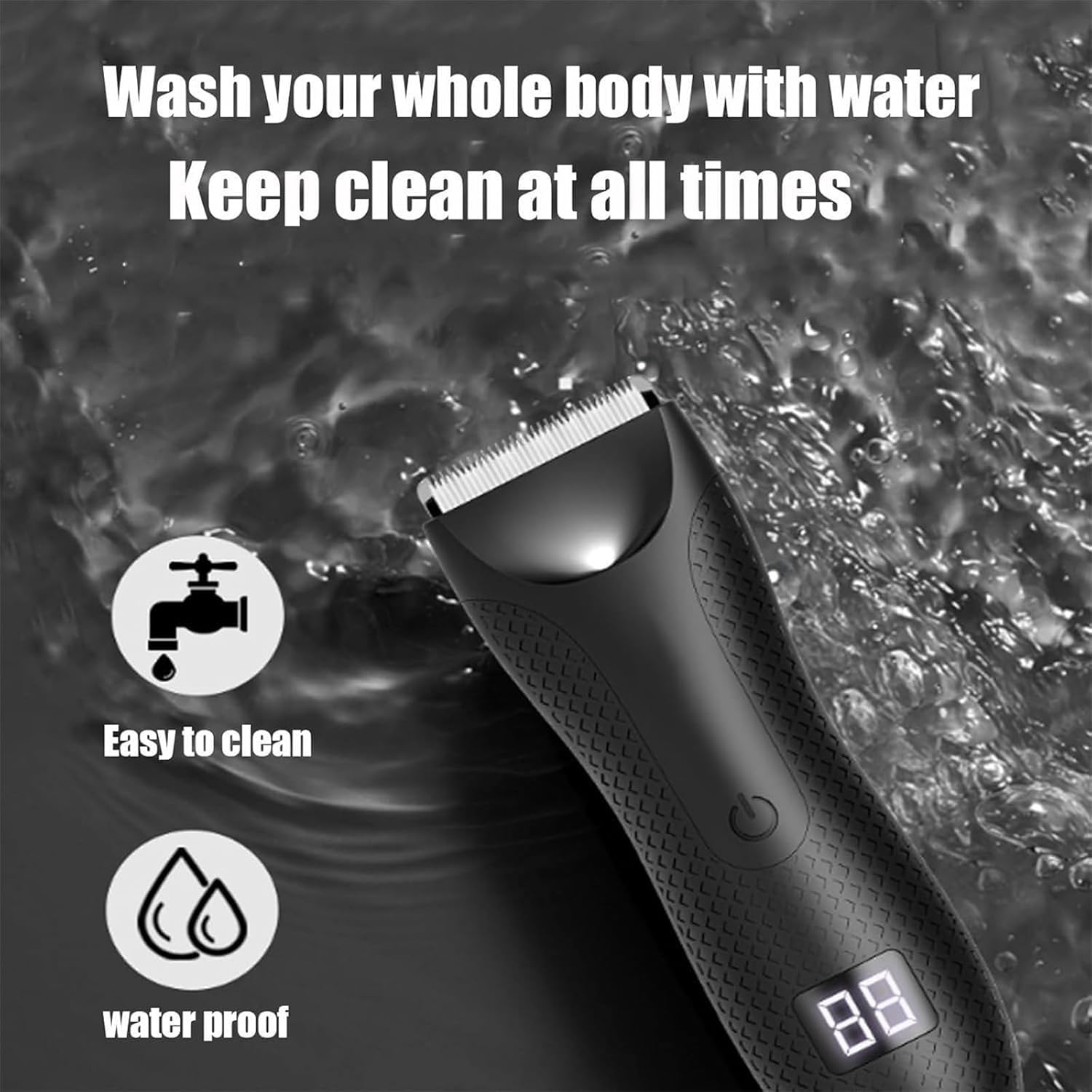 VRSGS Electric Body Hair Trimmer for Men - Waterproof Cordless Body Shaver with LED Light for Chest, Back, Leg & Groin Hair Removal - Perfect for Travel, Gym & Home Use