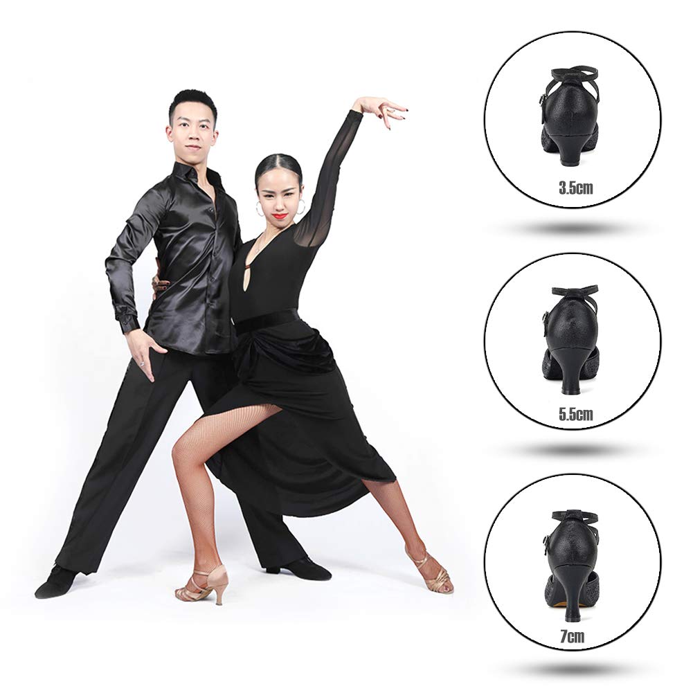 SWDZM Women's Glitter Latin Dance Shoes - Closed Toe Ballroom Salsa Heels for Competition & Party | Professional Dancewear for Performances & Social Events