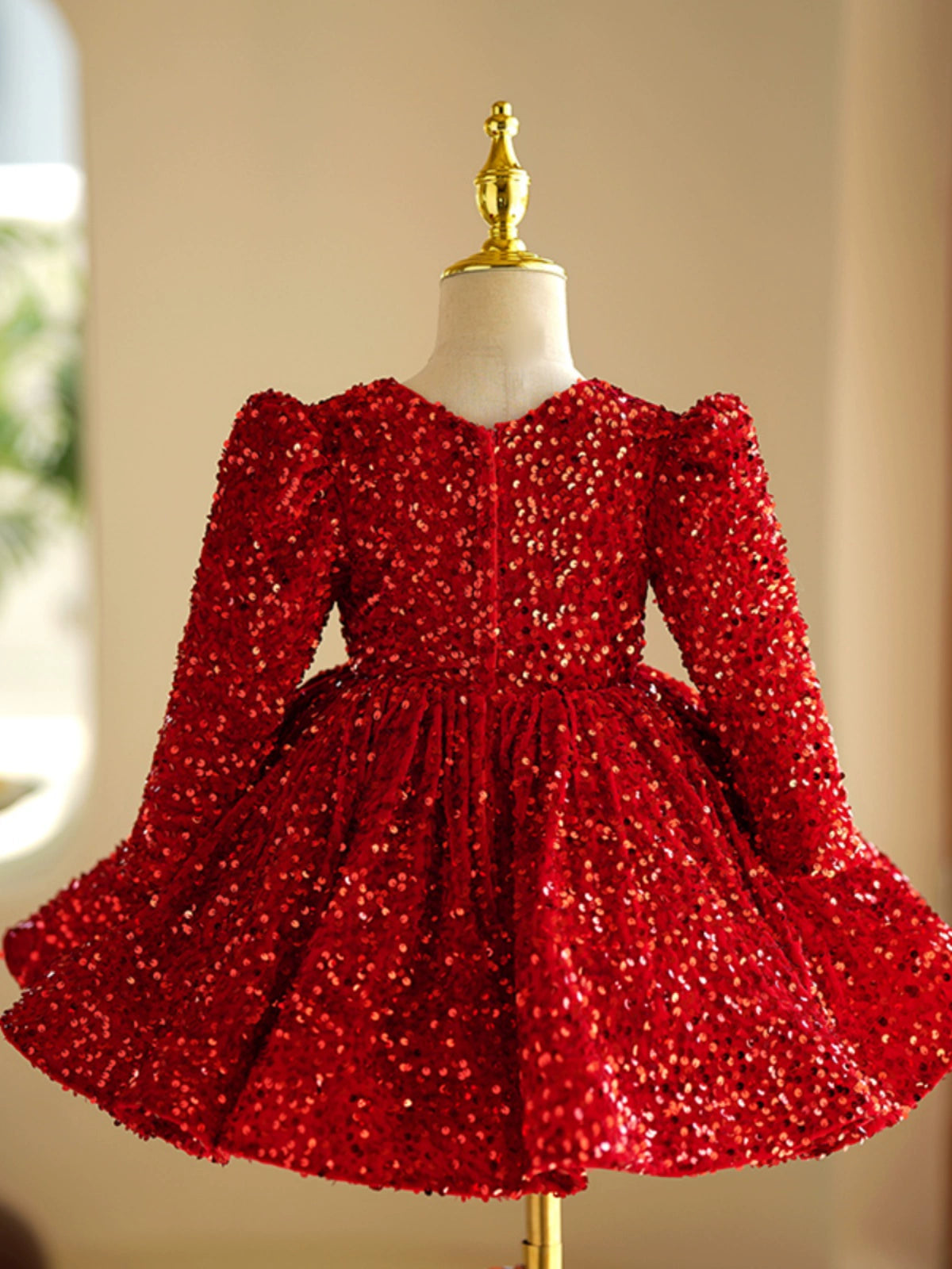 Red Princess Round Tea Length Sequined Flower Girl Dress for Weddings, Pageants & Special Occasions - Elegant & Sparkly Formal Attire