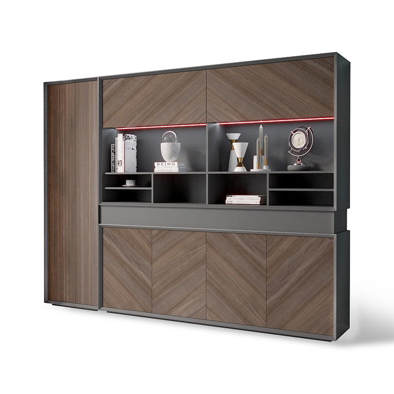 ARMANDO 2.6M Display Unit - Modern Hazelnut & Grey Shelving for Home & Office Organization - Perfect for Living Room, Bedroom, or Retail Store Display