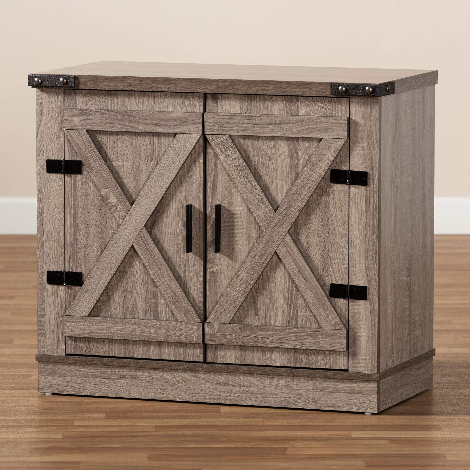 Baxton Studio Wayne Modern Farmhouse Shoe Storage Cabinet - 2-Door Oak Wood Cabinet with Brown Finish | Perfect for Entryway, Mudroom & Closet Organization