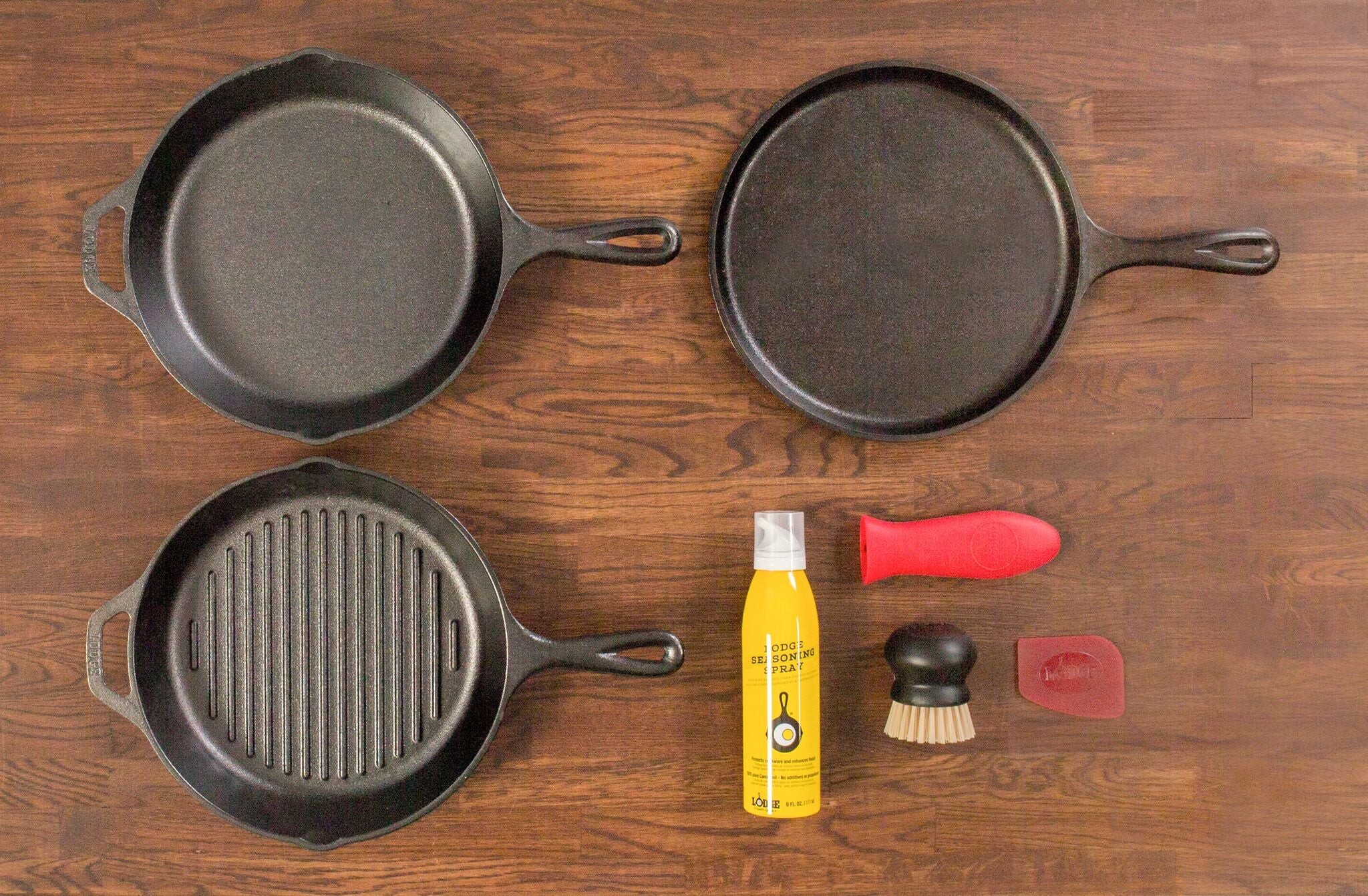 Lodge Cast Iron 7-Piece Gourmet Cookware Set - Pre-Seasoned Cast Iron Skillet, Dutch Oven & More - Free Shipping - Perfect for Camping, Outdoor Cooking & Home Kitchen Use