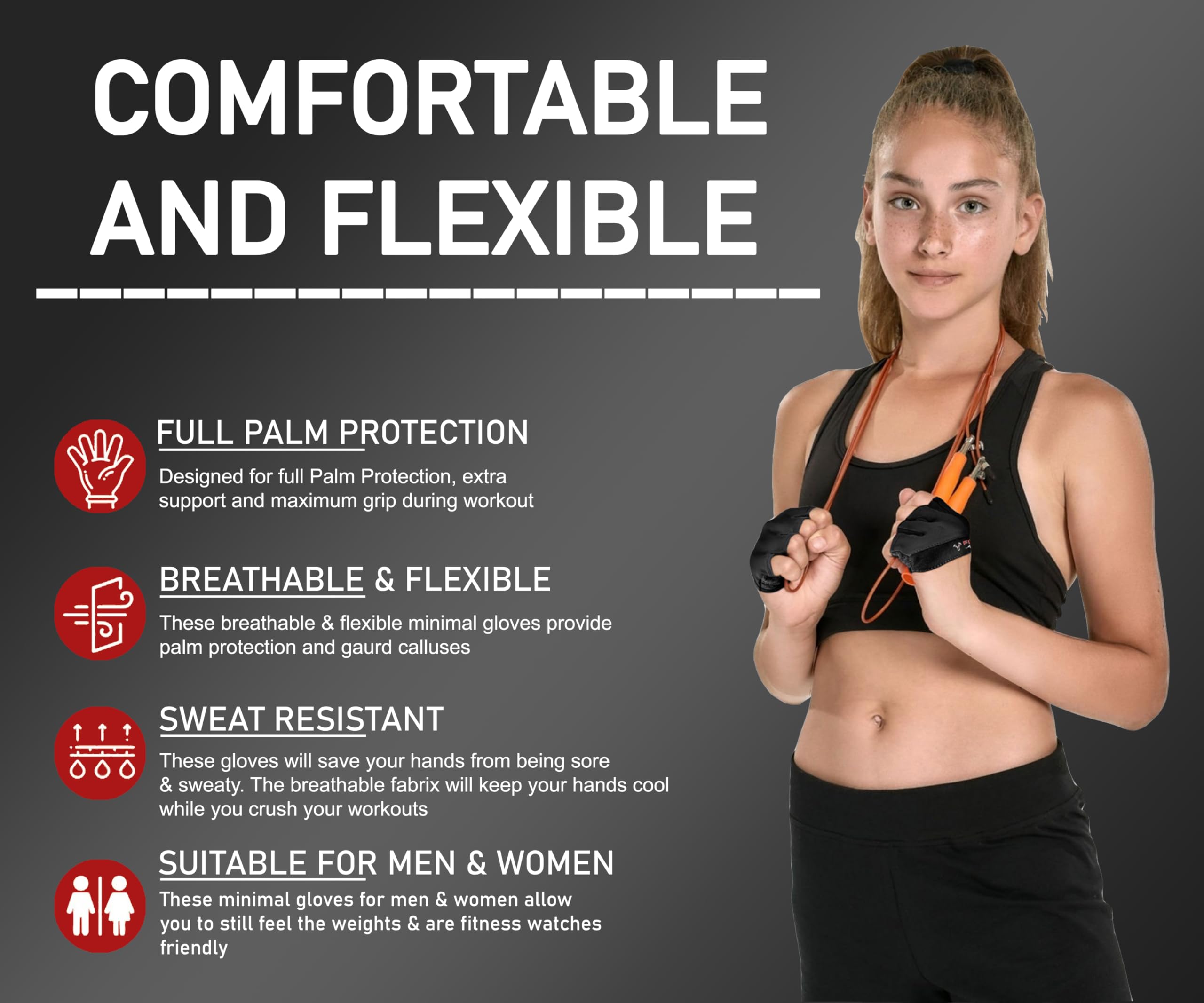FITNESS FORCE Workout Gloves for Men & Women - Non-Slip Weight Lifting Gloves with Full Palm Protection - Fingerless Gym Gloves for Callus Prevention & Better Grip - Perfect for CrossFit, Powerlifting & Strength Training