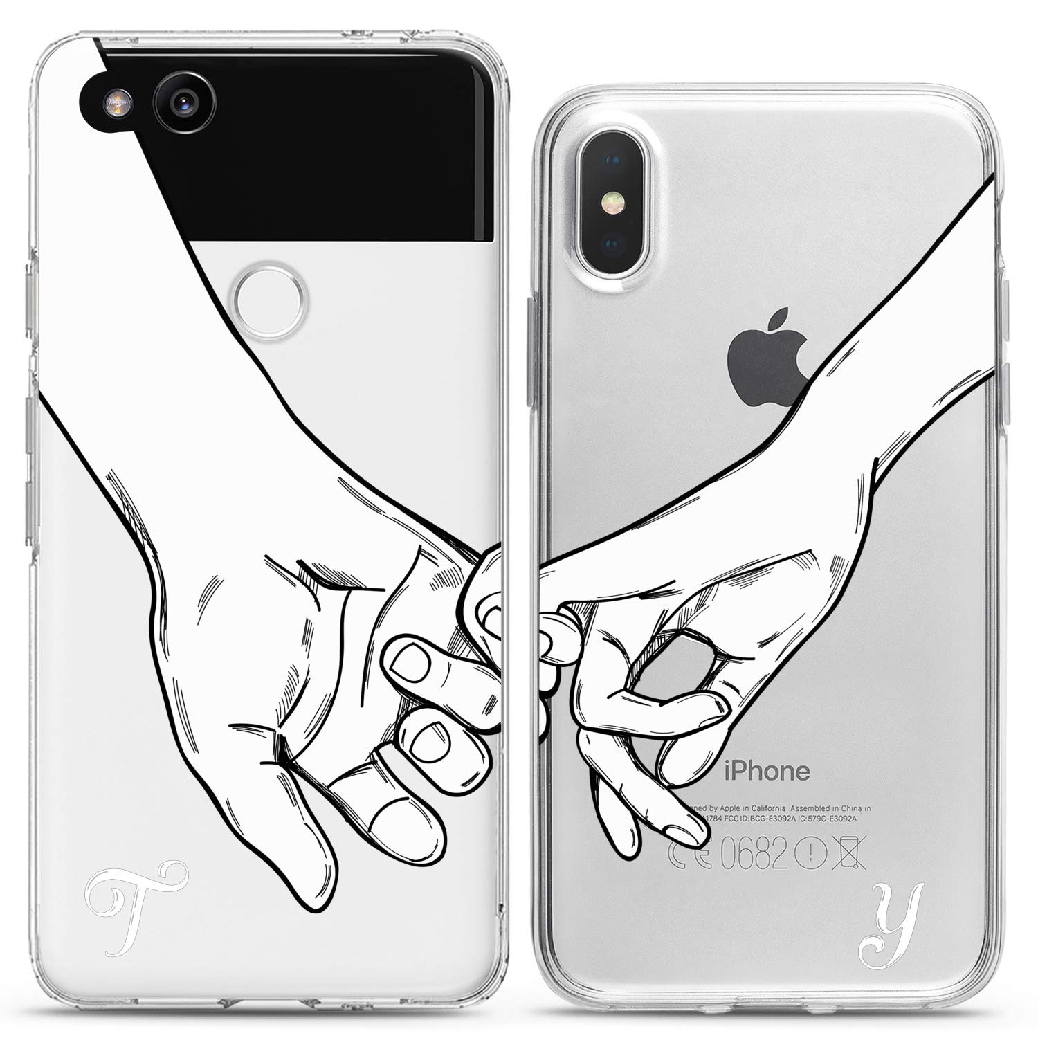Matching Couple Phone Cases Compatible with iPhone 16/15/14/13/12/11 Pro Max/Mini/Xs/X/6s/8 Plus/7/Xr/10/SE/5 - Custom Monogram Pinky Swear Boyfriend BFF Crystal Silicone Cover - Cute Anniversary Gift for Couples, Best Friends & Loved Ones - Perfect for Valentine's Day, Weddings & Special Occasions