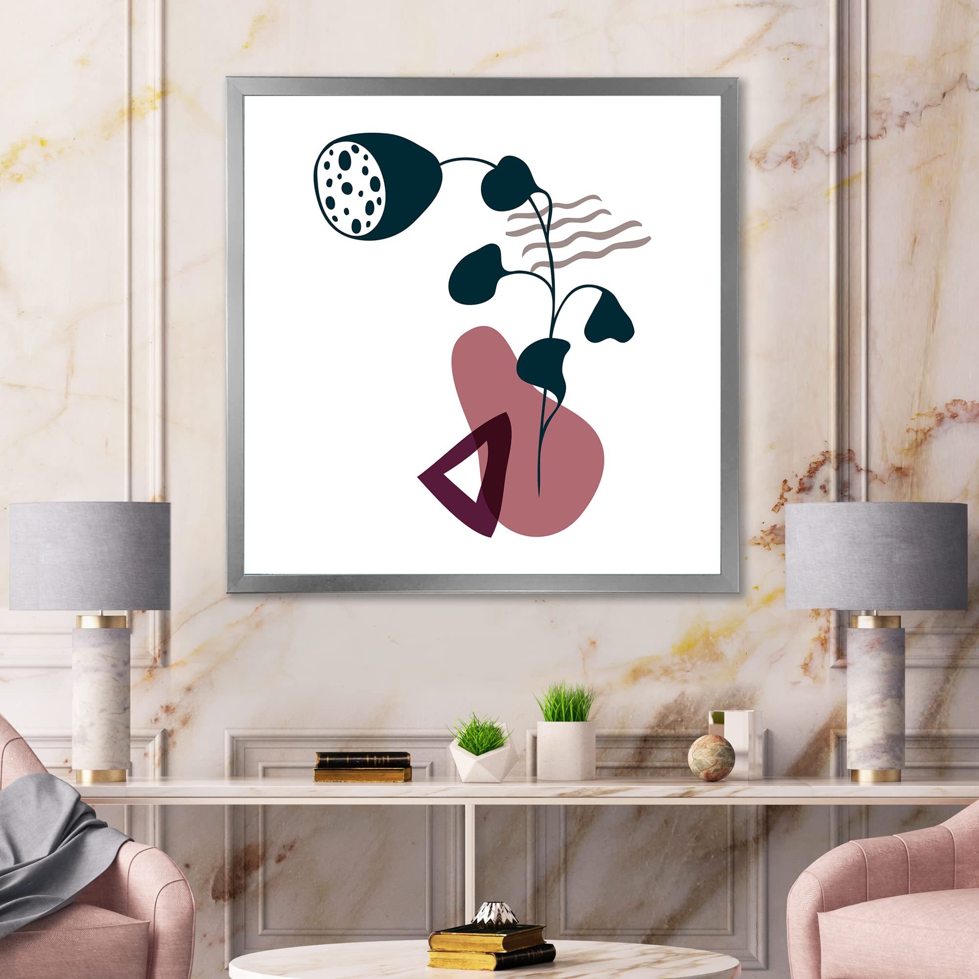 Modern Abstract Floral Framed Wall Art with Elementary Shapes - Perfect for Living Room, Bedroom & Office Decor
