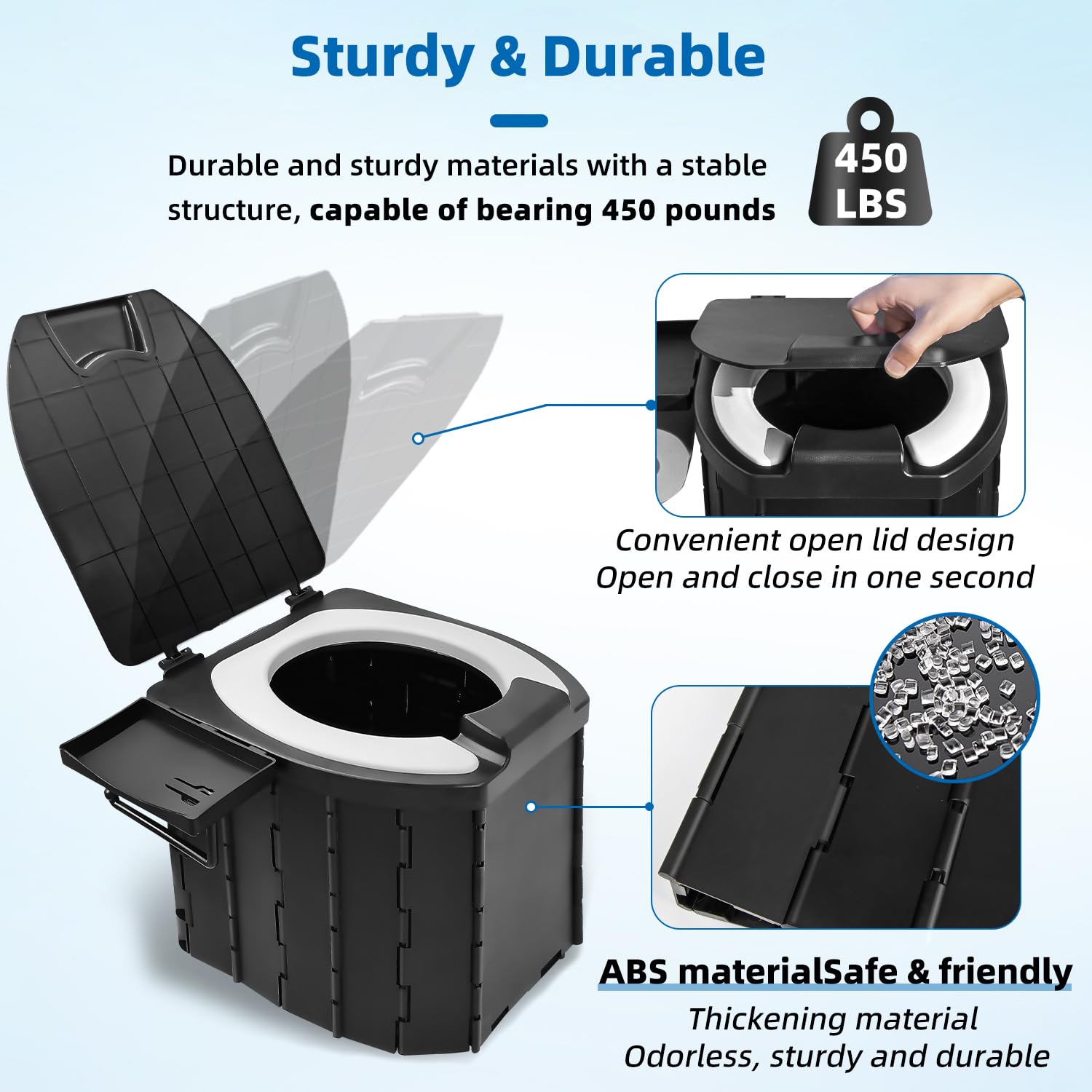 Portable Camping Toilet for Adults - Foldable Travel Toilet with Lid & Removable Paper Holder - Ideal for Hiking, Road Trips, Cars, Tents & Truck Drivers - Perfect Outdoor Emergency Toilet Solution