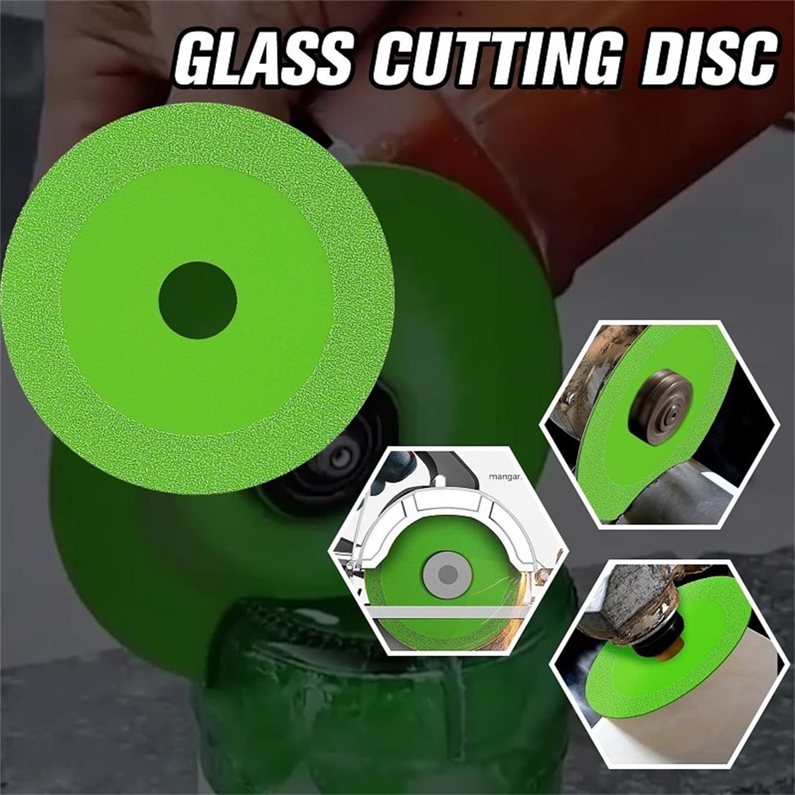 4 Inch Green Diamond Glass Cutting Disc for Angle Grinder - 3 Pack Ceramic Tile, Glass, Jade, Wine Bottle & Crystal Cutting Wheel - Perfect for DIY Projects, Home Renovation & Craft Work