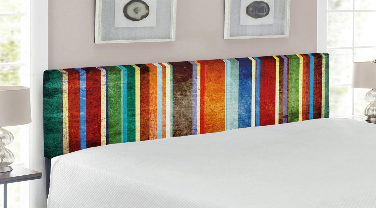 Ambesonne Striped Upholstered Headboard - Vintage Retro Vertical Lines Design with Memory Foam, King Size Multicolor Bed Headboard for Modern & Classic Bedroom Decor | Perfect for Master Bedrooms, Guest Rooms & Home Staging