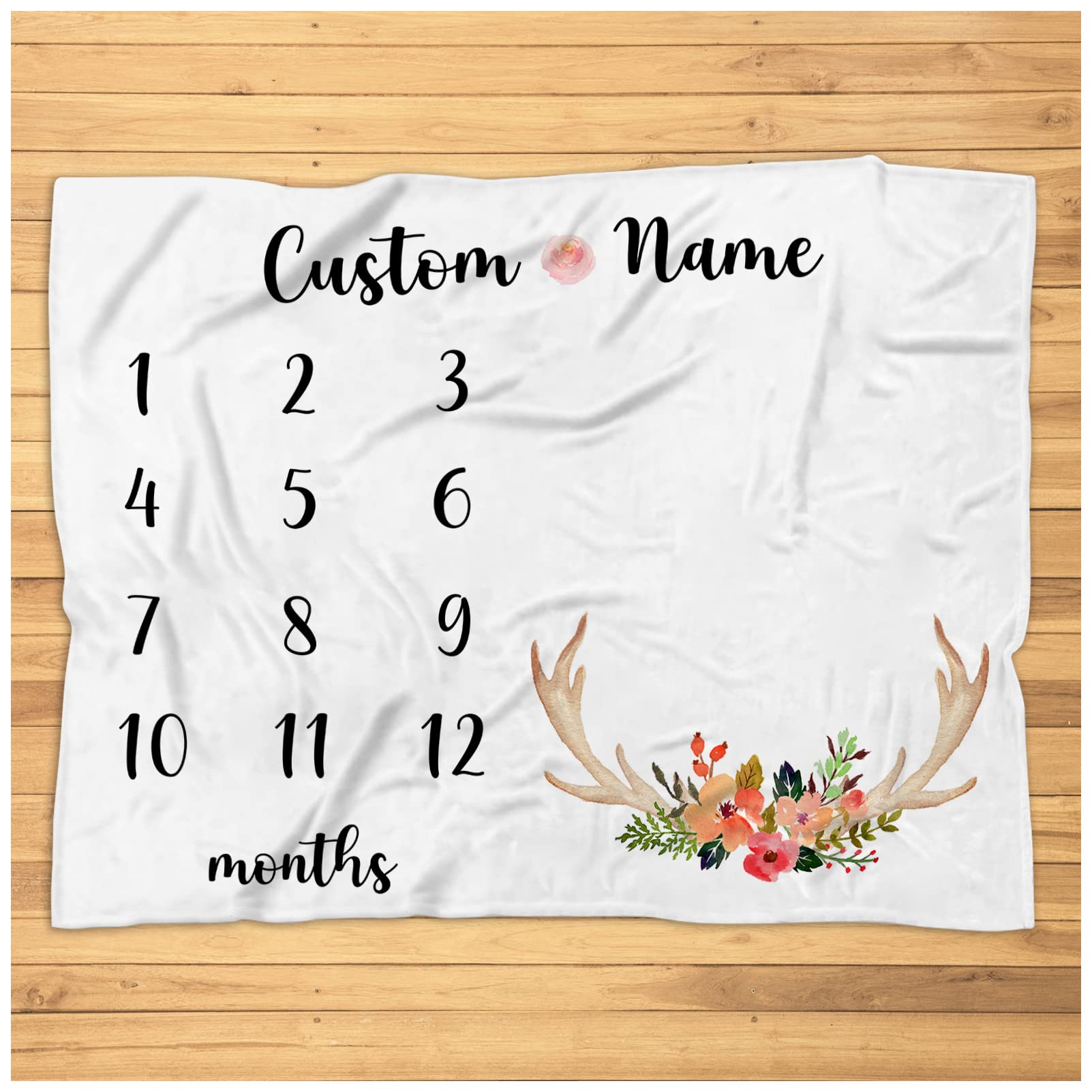 Personalized Deer Milestone Baby Blanket - Custom Fleece Photo Prop for Newborn Photography - Soft Nursery Decor with Antler Design - Perfect for Monthly Milestone Pictures & Cozy Nursery Decor (Scozys)