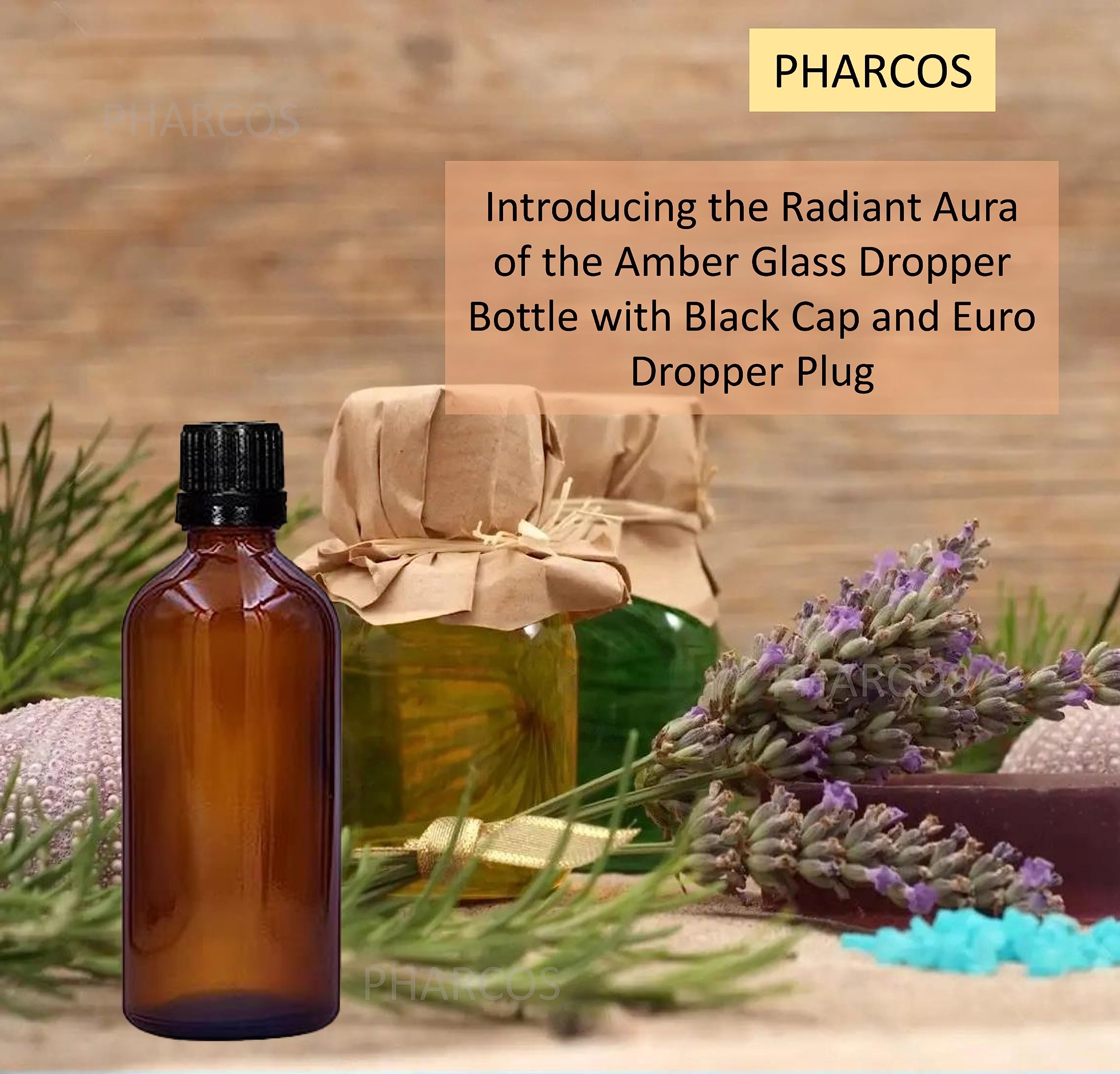 PHARCOS 100ml Amber Glass Bottle with Black Cap & Dropper - Essential Oil Storage, DIY Perfume Making, Aromatherapy Supplies - Leak Proof & Reusable for Home, Spa, Travel - 3-Piece Set