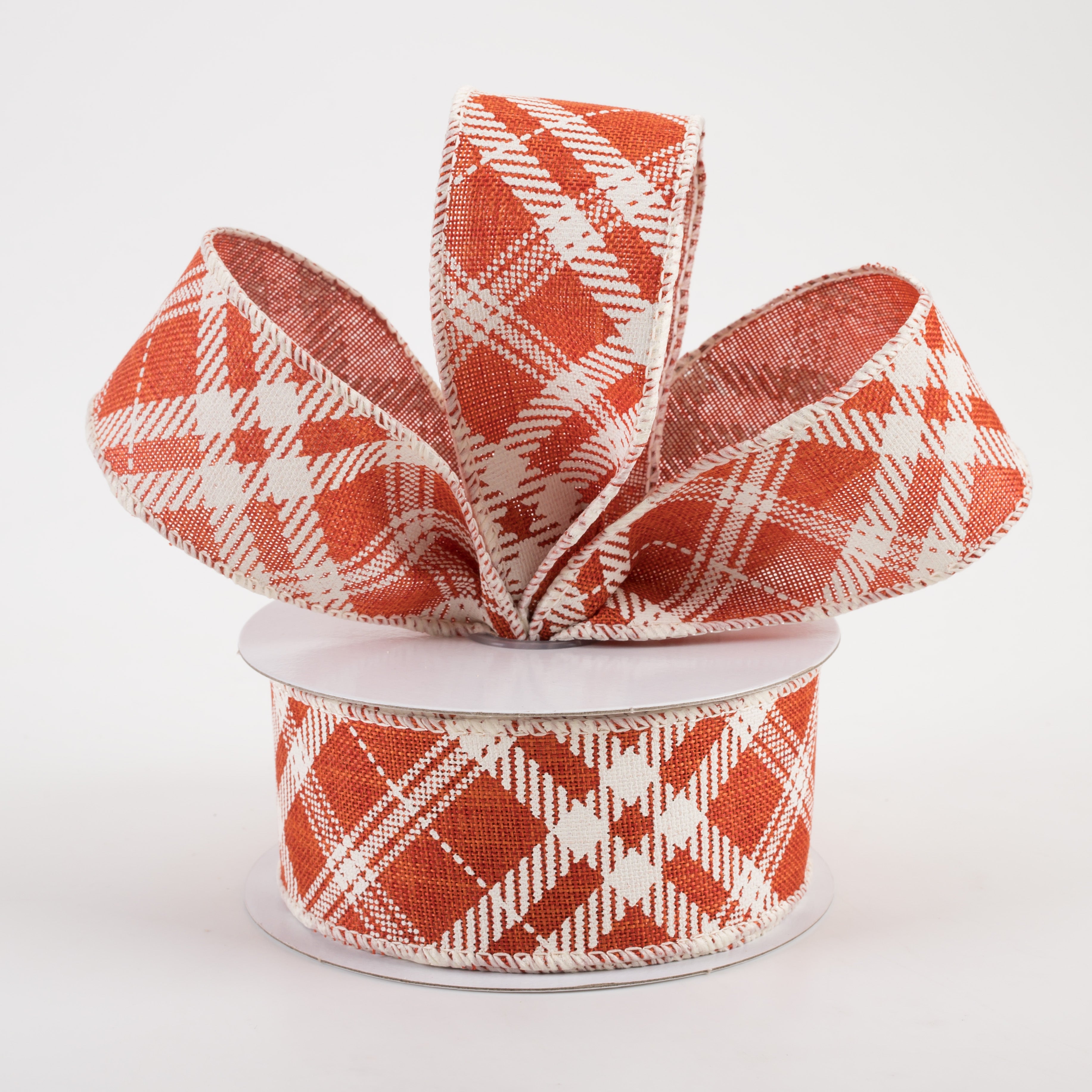 1.5 Inch Linen Hazel Diagonal Plaid Ribbon - Orange (10 Yards) for Gift Wrapping, DIY Crafts, and Home Decor